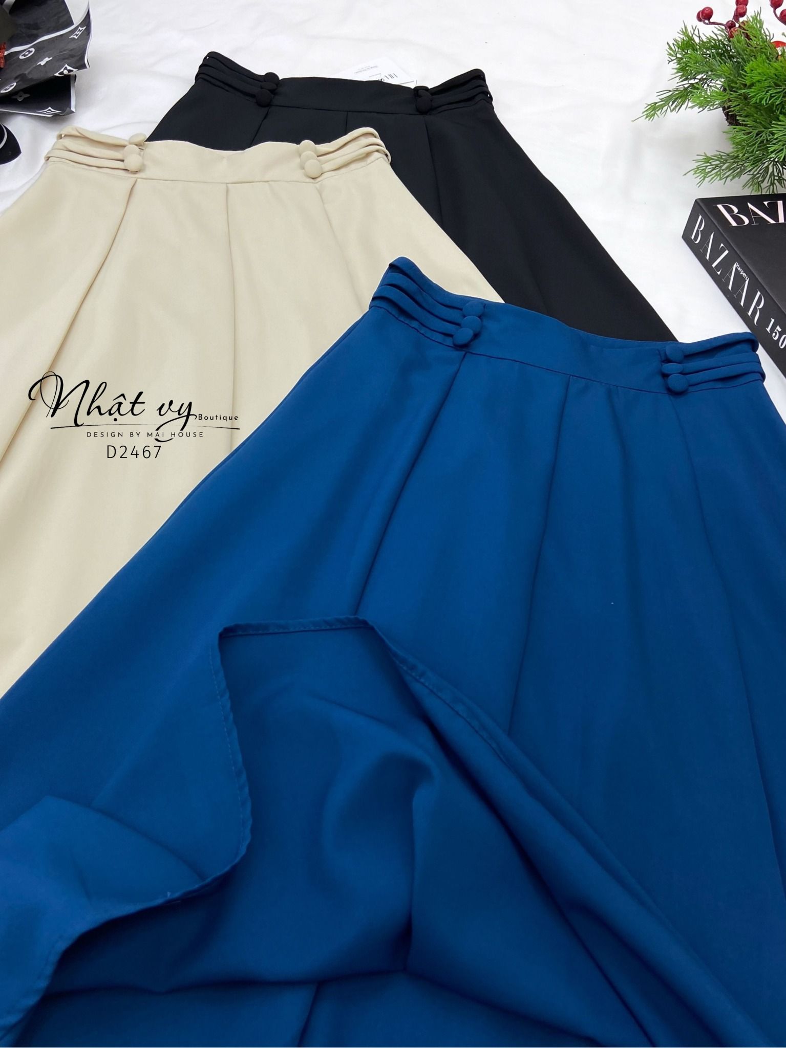 Chân váy dáng dài phối cúc dập ly - D2467