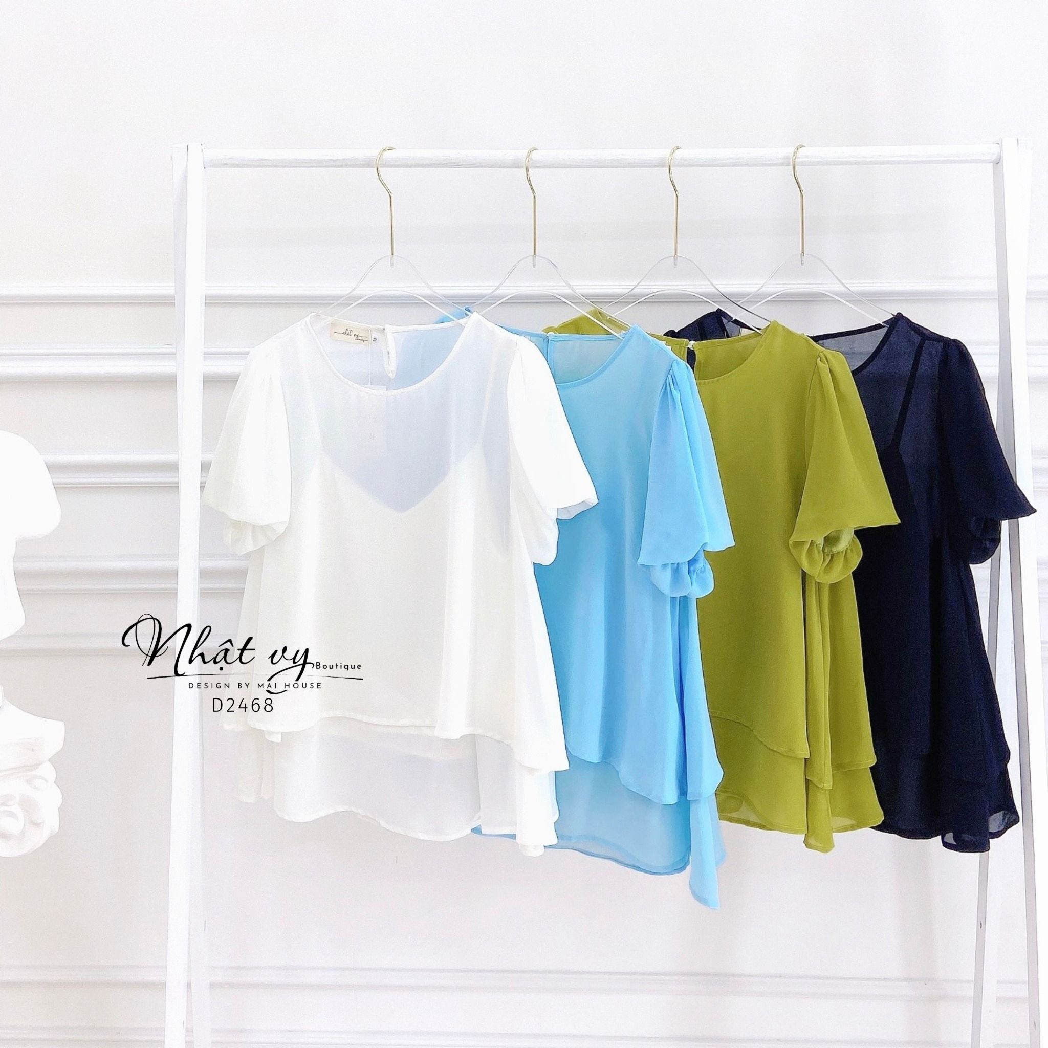 Áo 2 tầng cổ tròn tay phồng - D2468