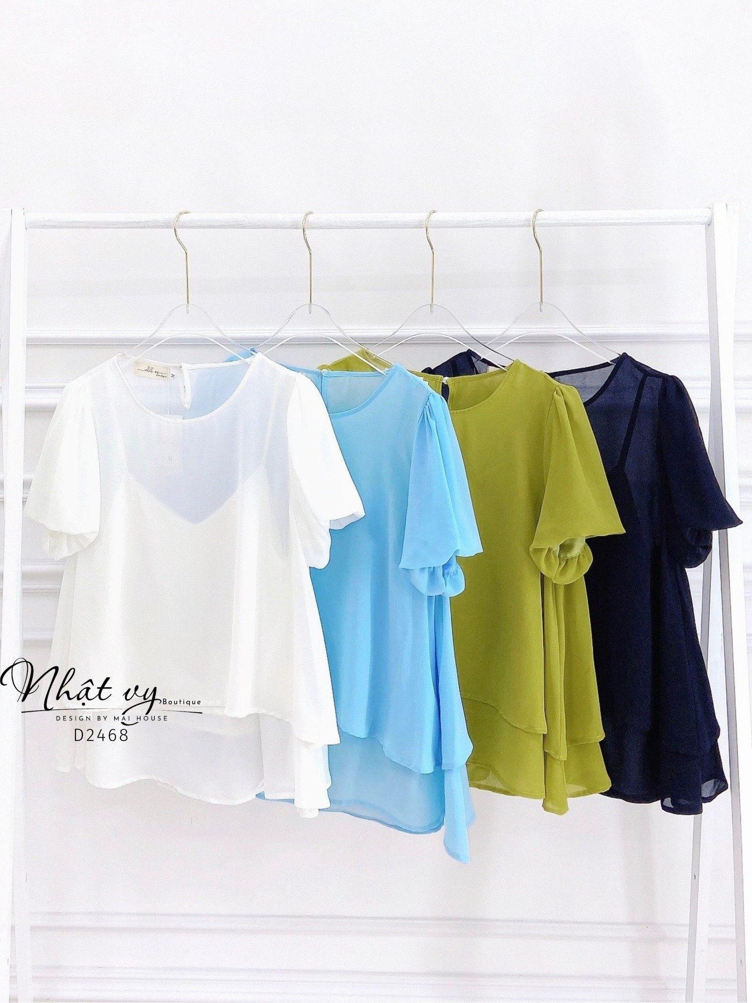 Áo 2 tầng cổ tròn tay phồng - D2468