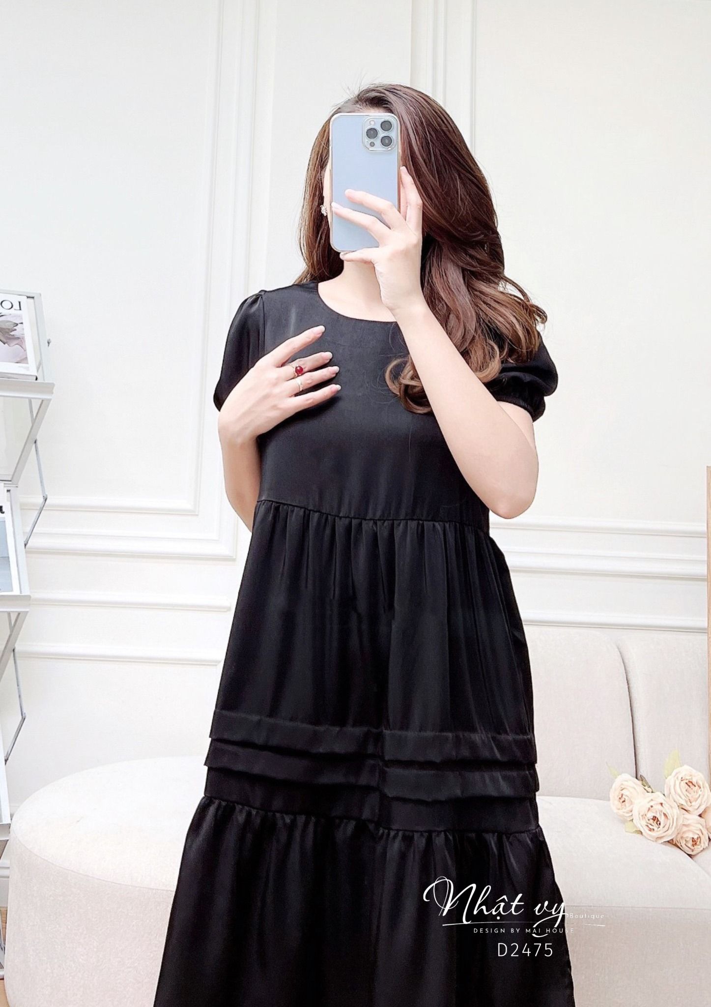 Đầm babydoll đuôi cá cổ tròn tay bo thun - D2475