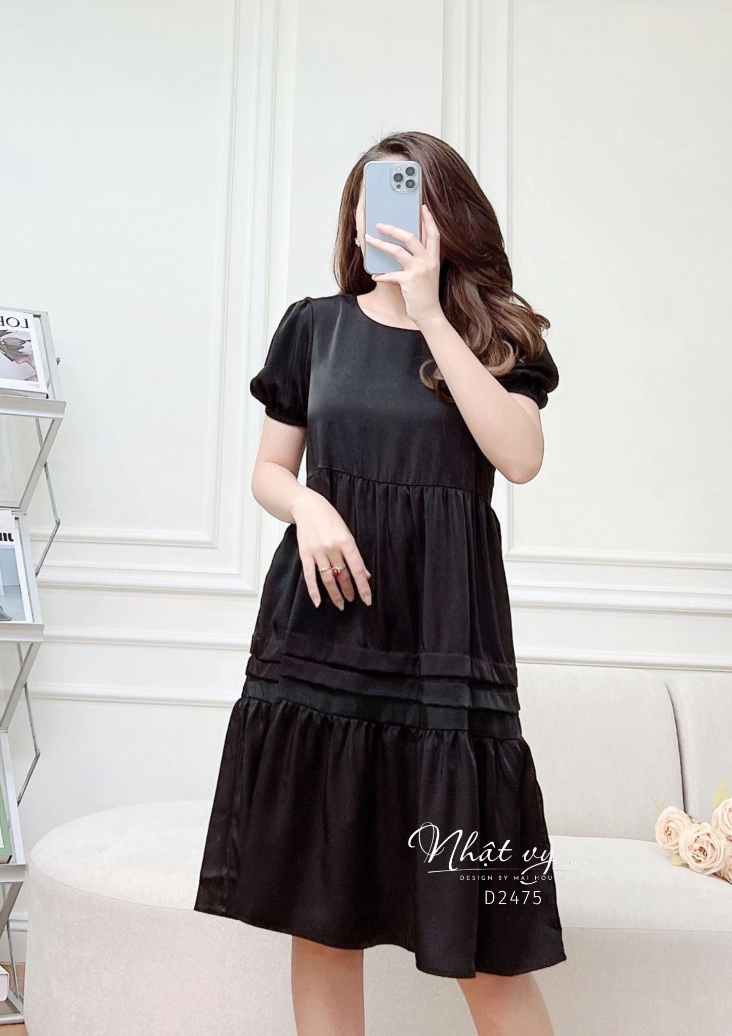Đầm babydoll đuôi cá cổ tròn tay bo thun - D2475