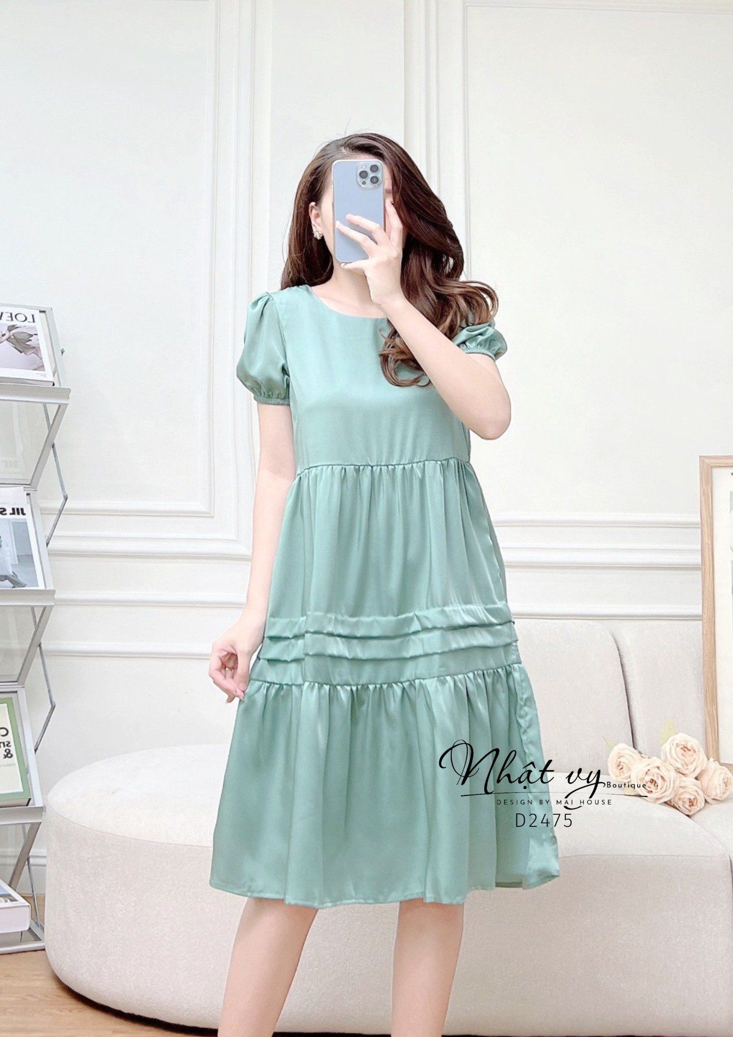 Đầm babydoll đuôi cá cổ tròn tay bo thun - D2475