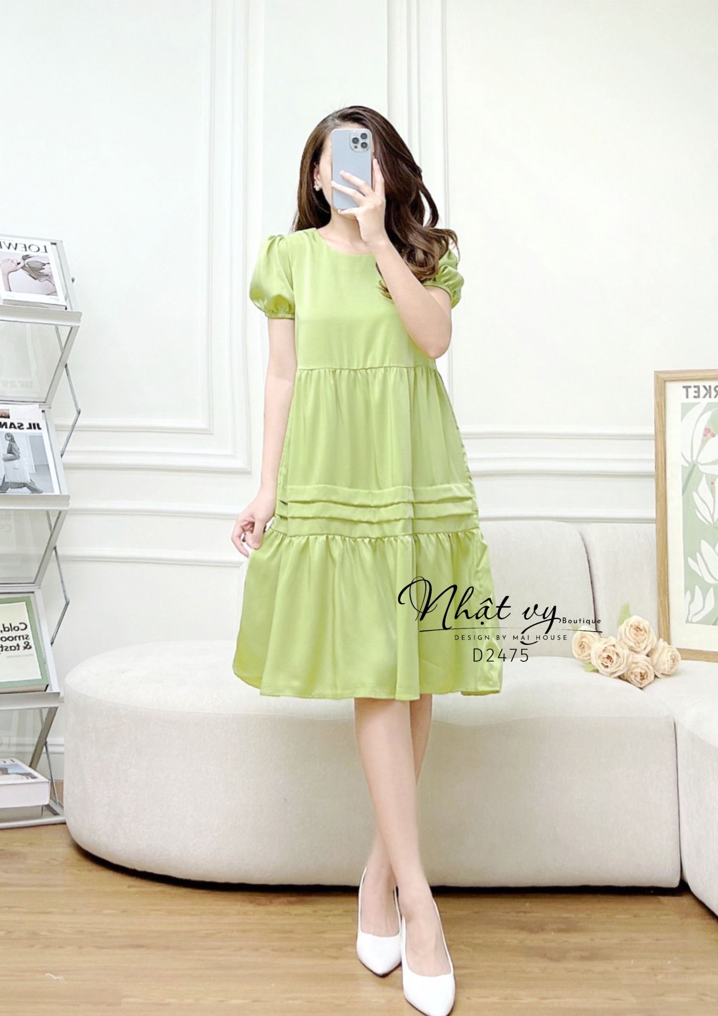 Đầm babydoll đuôi cá cổ tròn tay bo thun - D2475