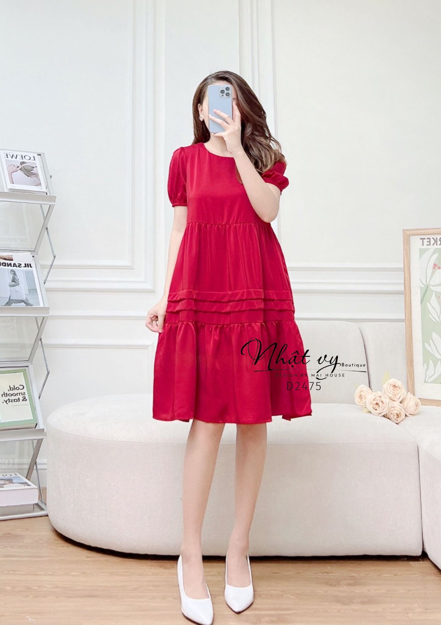 Đầm babydoll đuôi cá cổ tròn tay bo thun - D2475