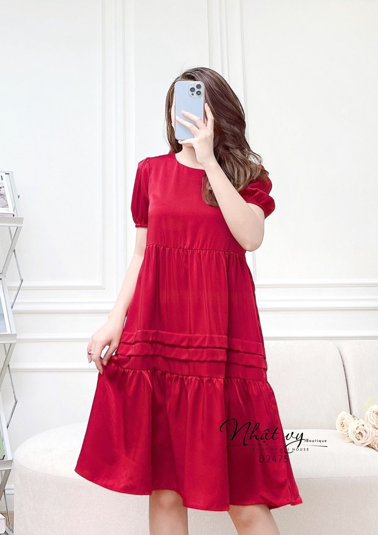 Đầm babydoll đuôi cá cổ tròn tay bo thun - D2475