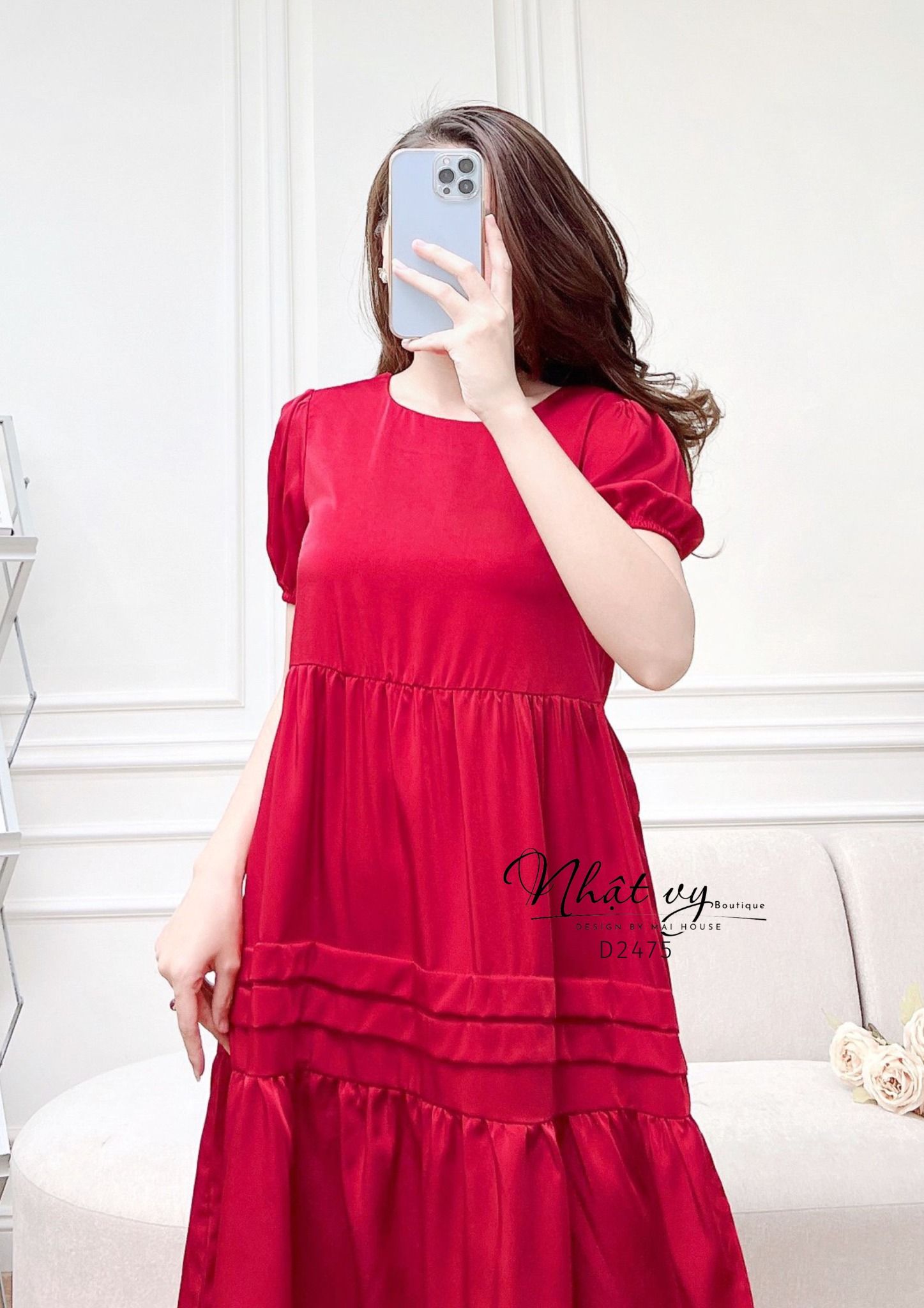 Đầm babydoll đuôi cá cổ tròn tay bo thun - D2475