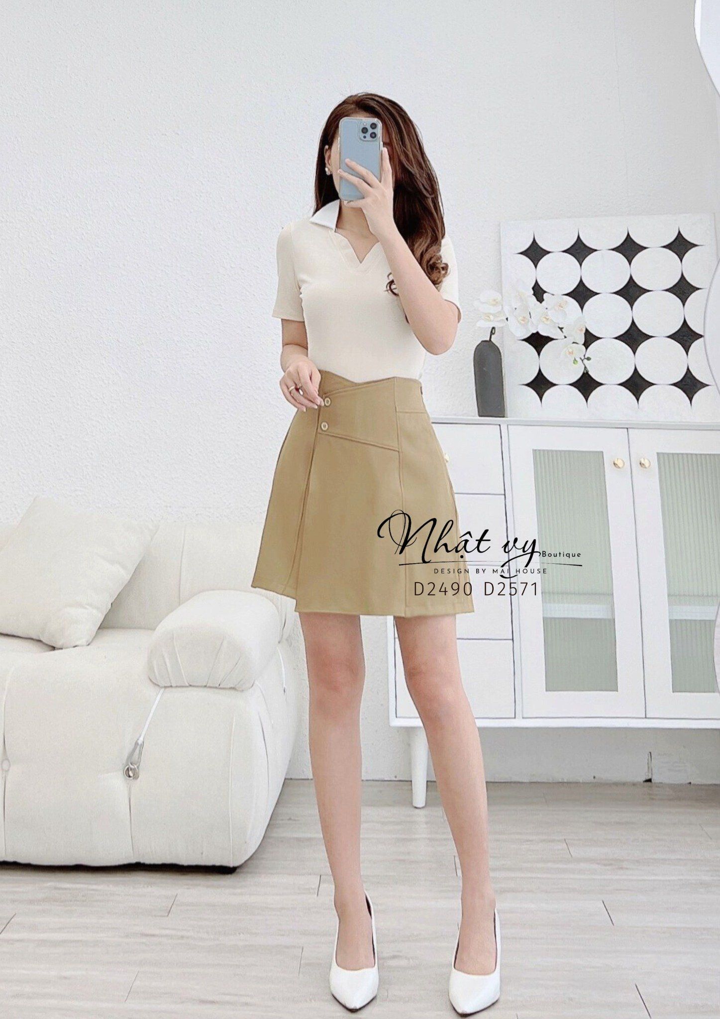 Quần giả chân váy công sở đính nút bên - D2571