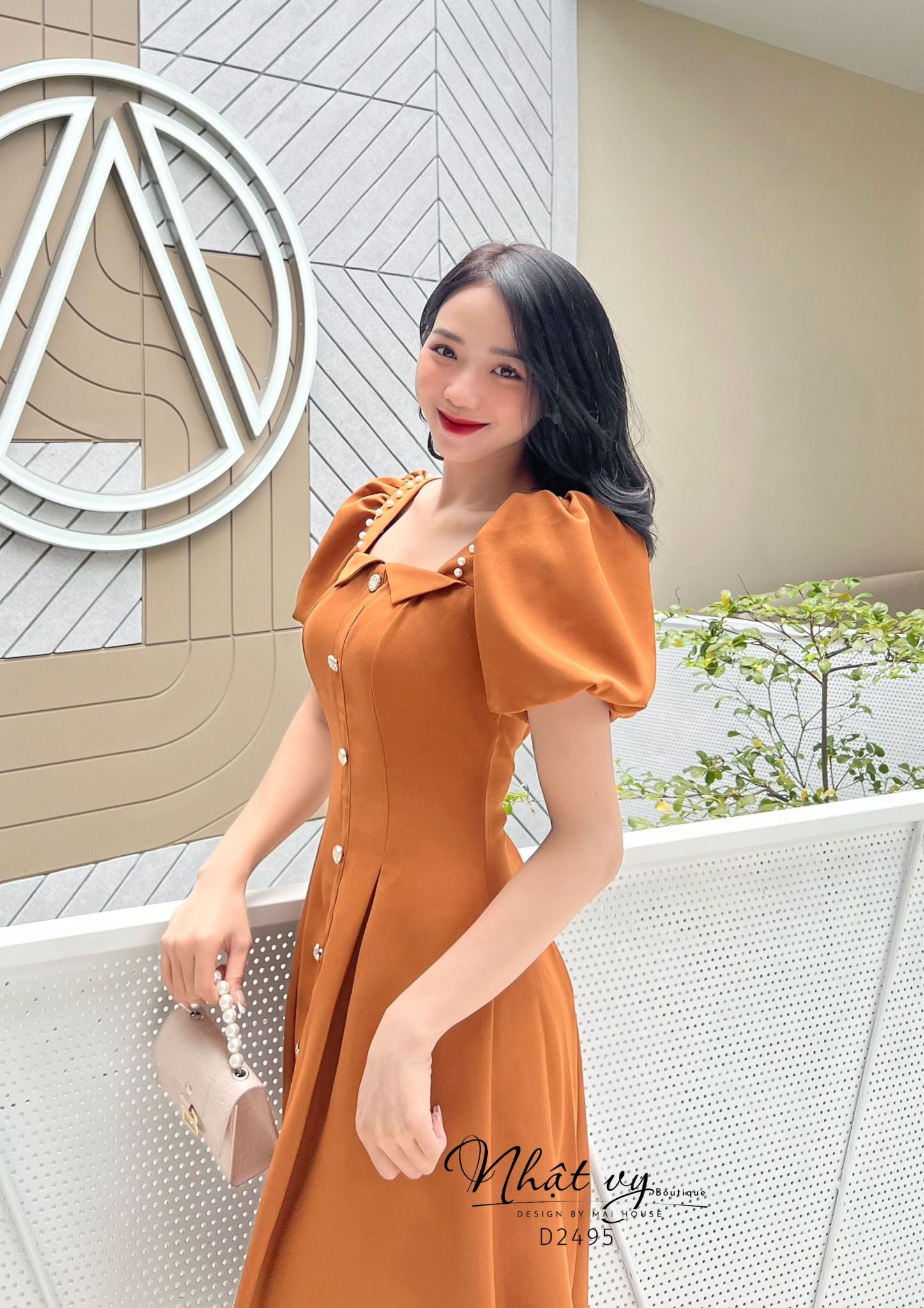 Đầm xoè cổ vuông cách diệu phối bèo đính ngọc - D2495