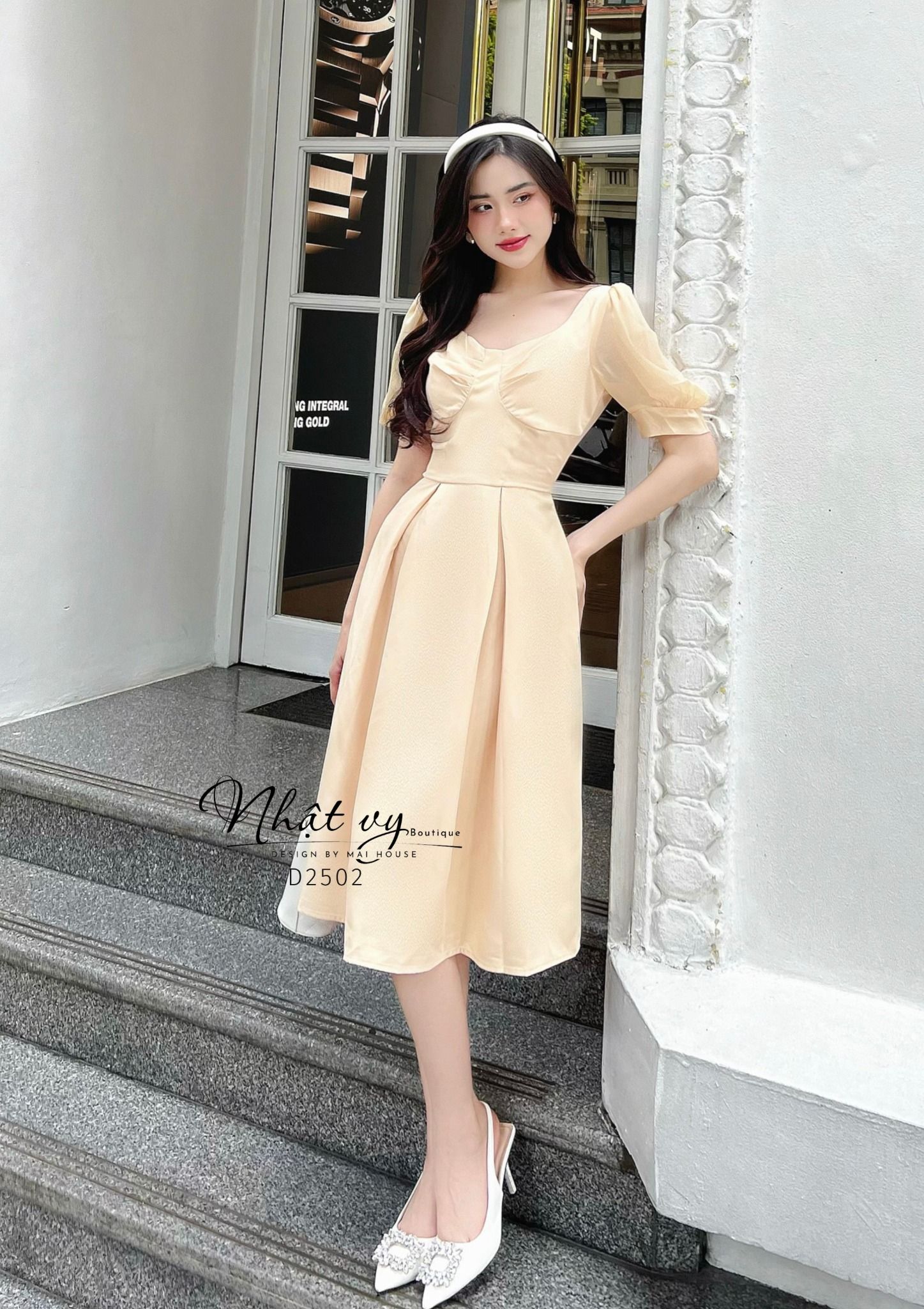 Đầm đi tiệc tay phồng cổ cách điệu - D2502