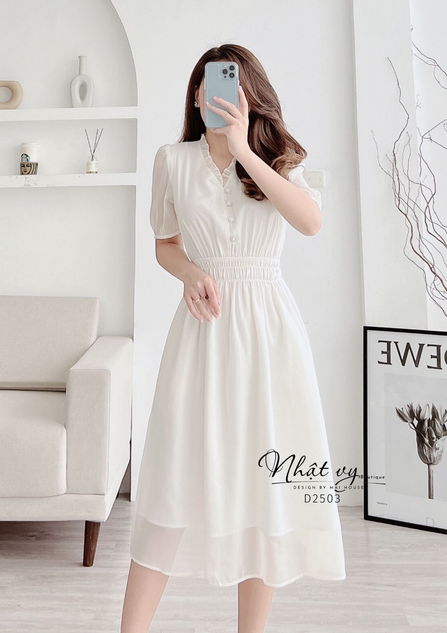 Đầm cổ tim viền bèo eo bo chun - D2503