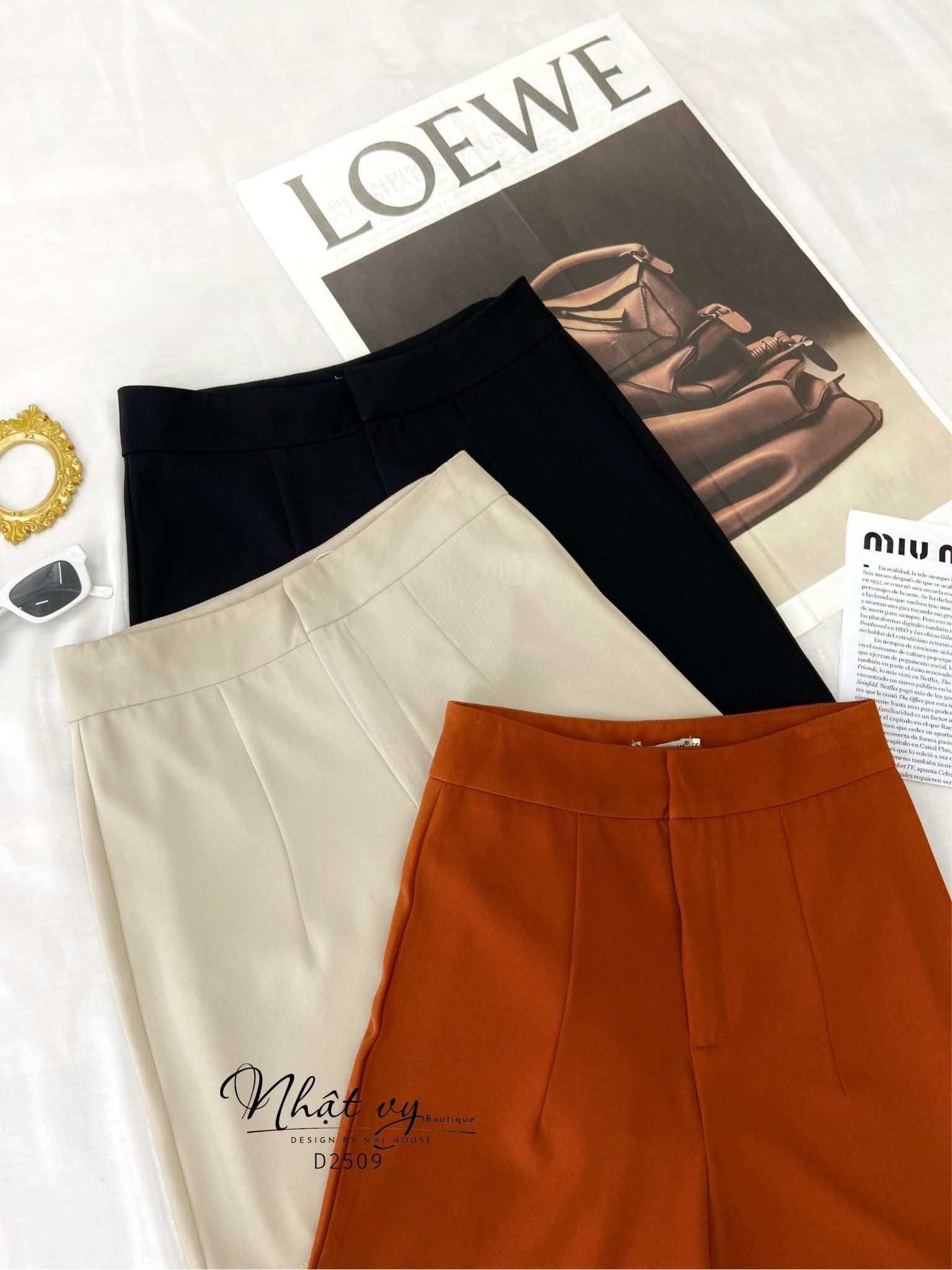 Quần short ống rộng lưng cạp cao dáng suông - D2509