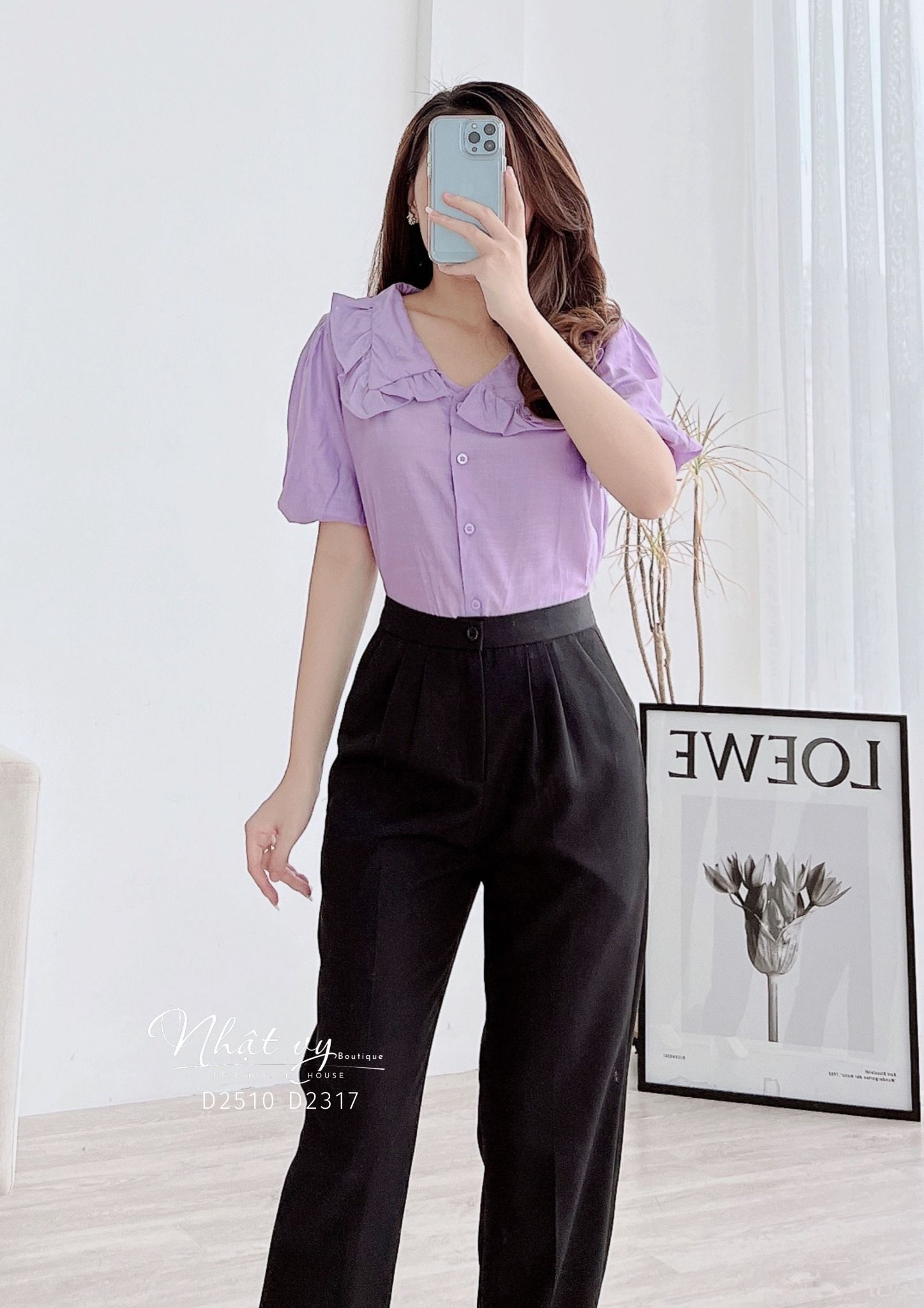 Áo sơ mi tay bí cổ phối viền bèo - D2510