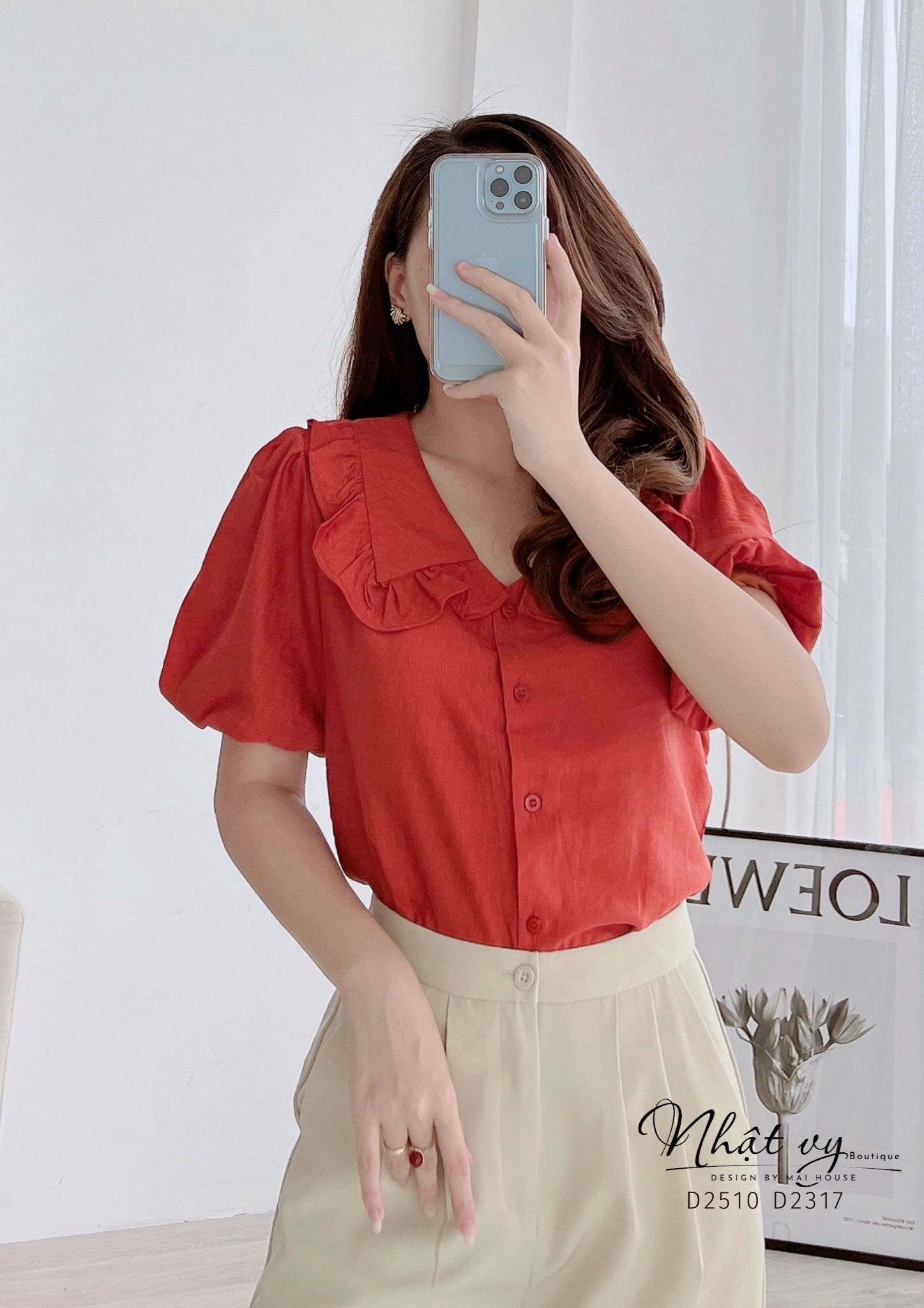 Áo sơ mi tay bí cổ phối viền bèo - D2510
