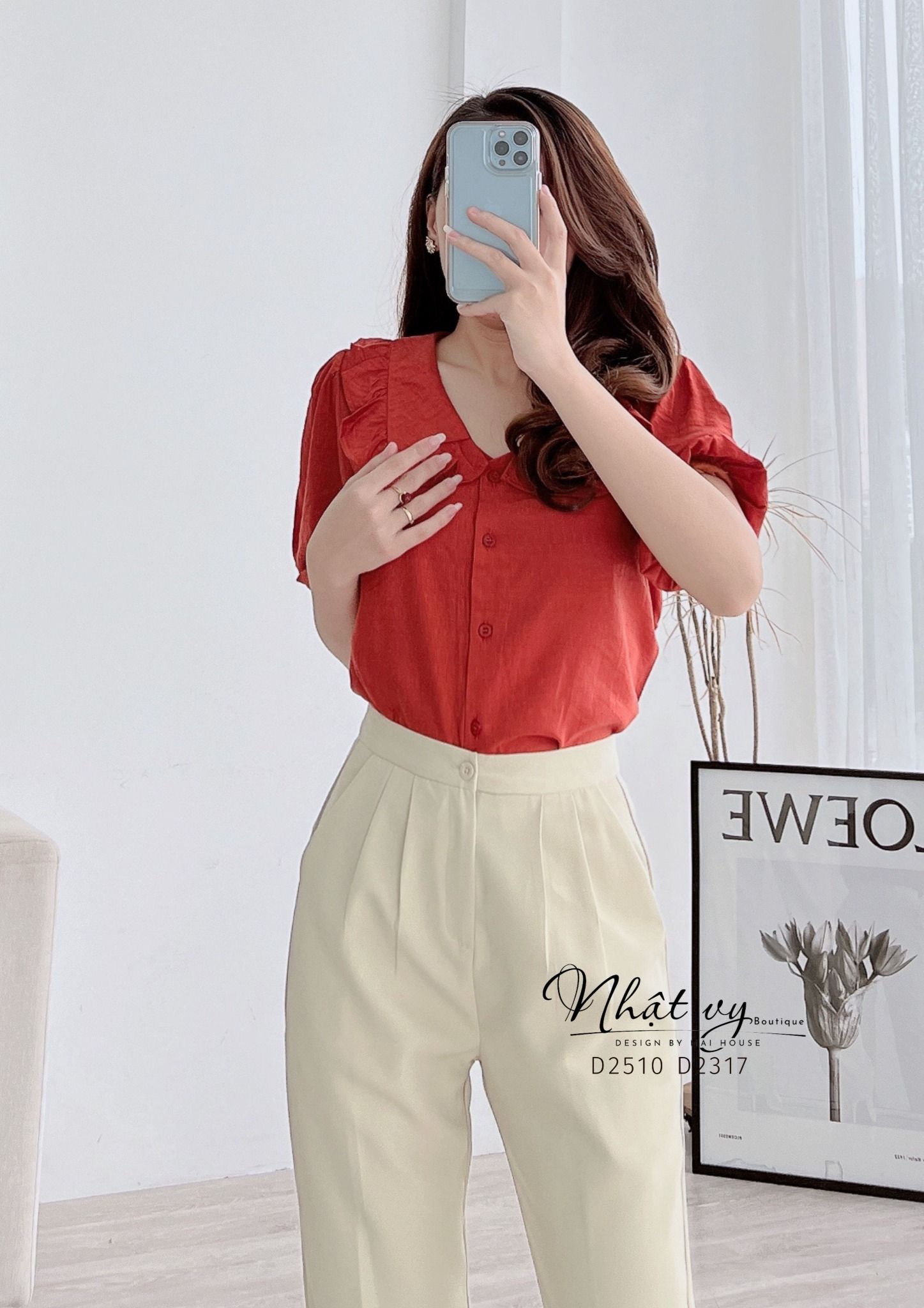 Áo sơ mi tay bí cổ phối viền bèo - D2510