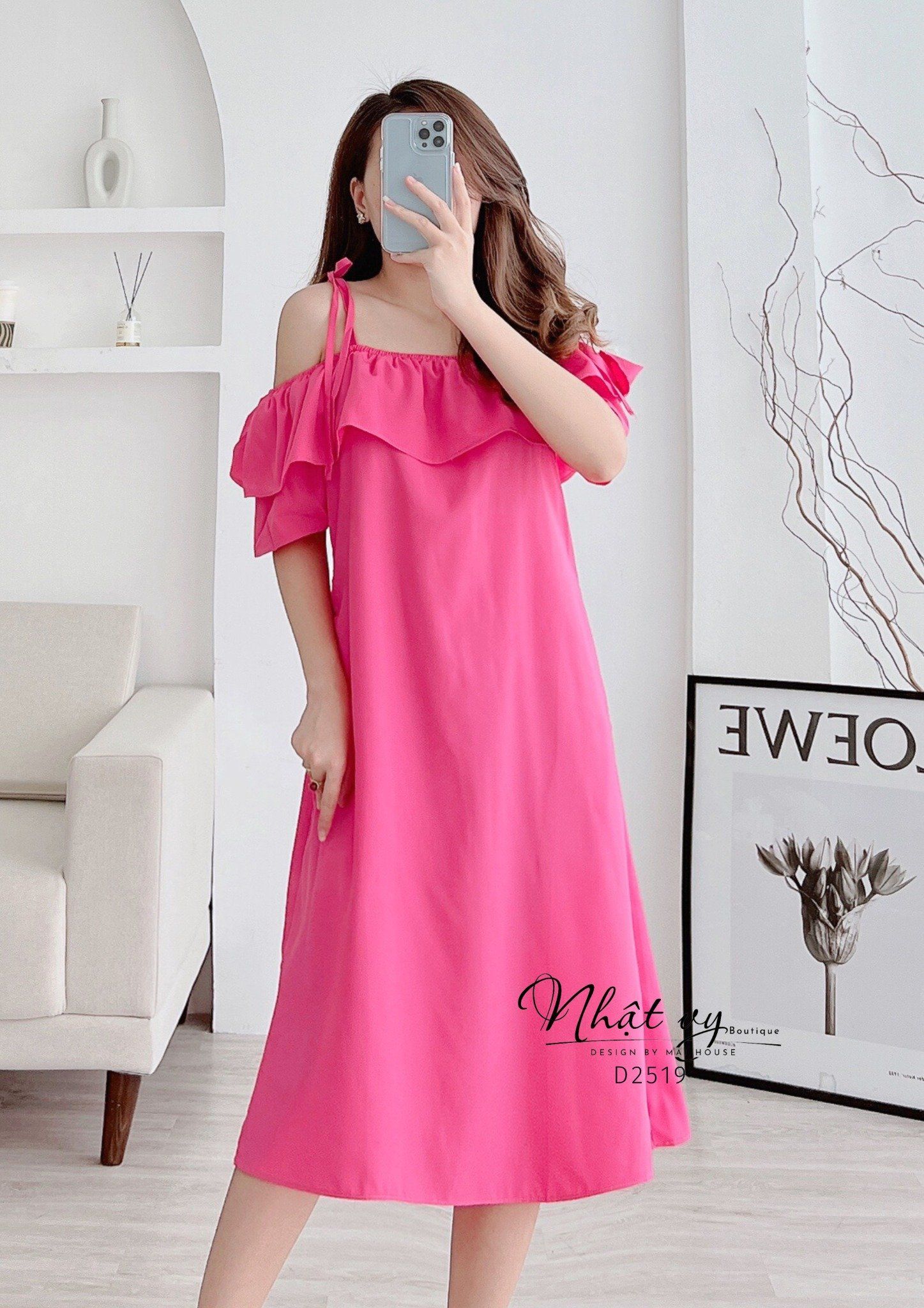 Đầm trễ vai dáng suông thắt nơ vai - D2519