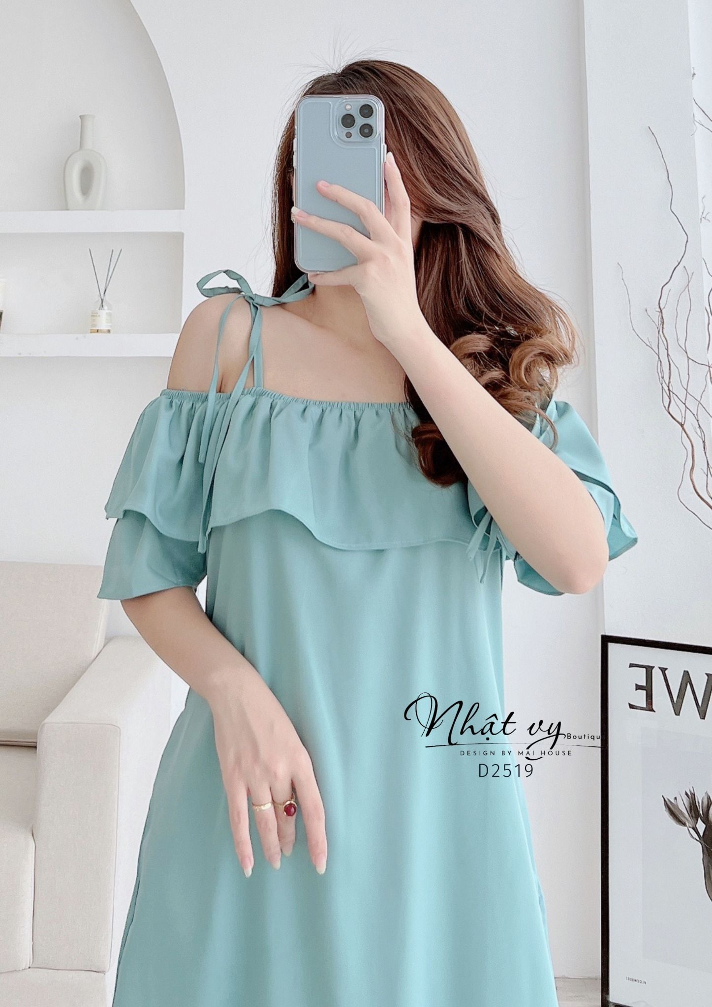 Đầm trễ vai dáng suông thắt nơ vai - D2519