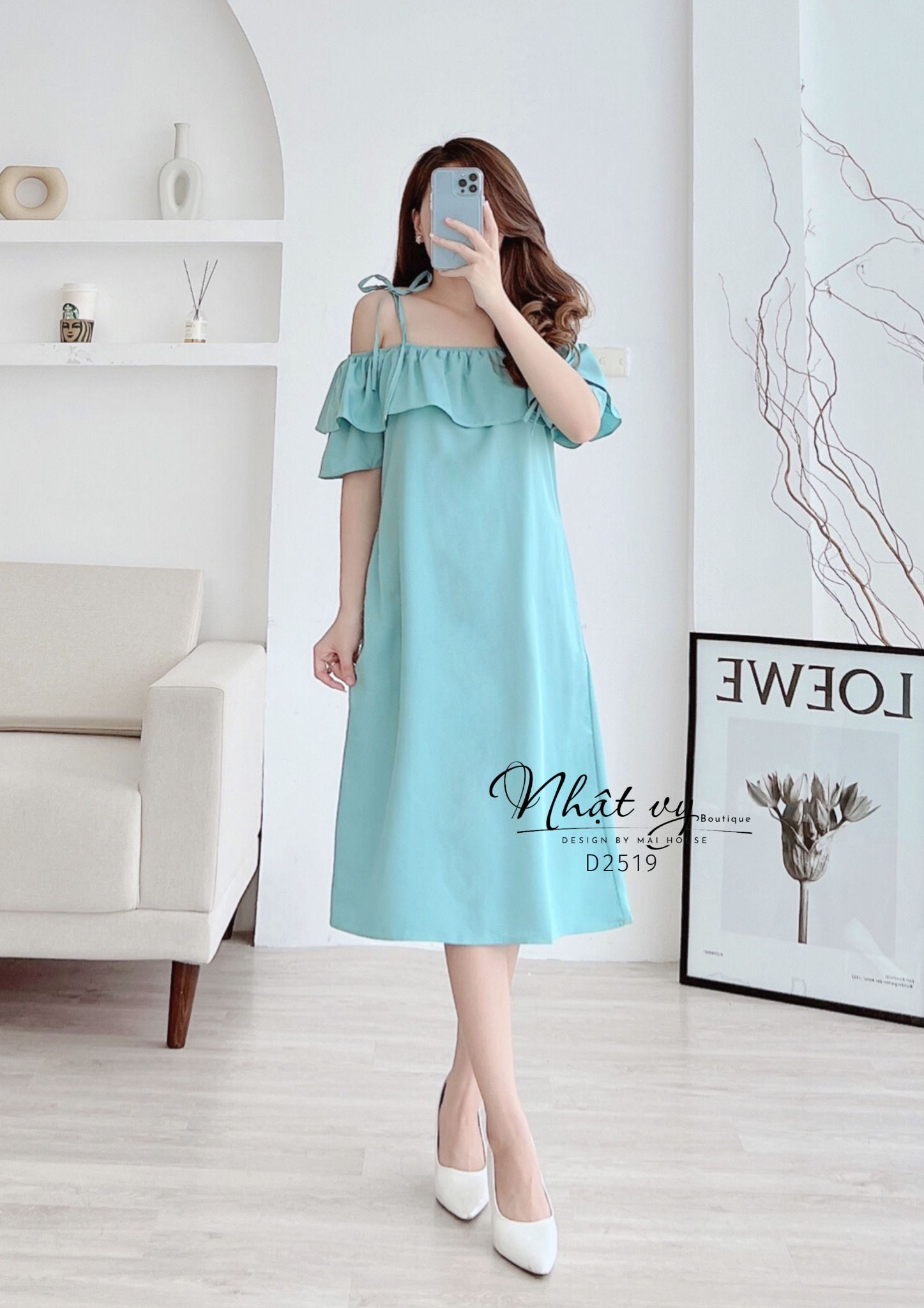 Đầm trễ vai dáng suông thắt nơ vai - D2519