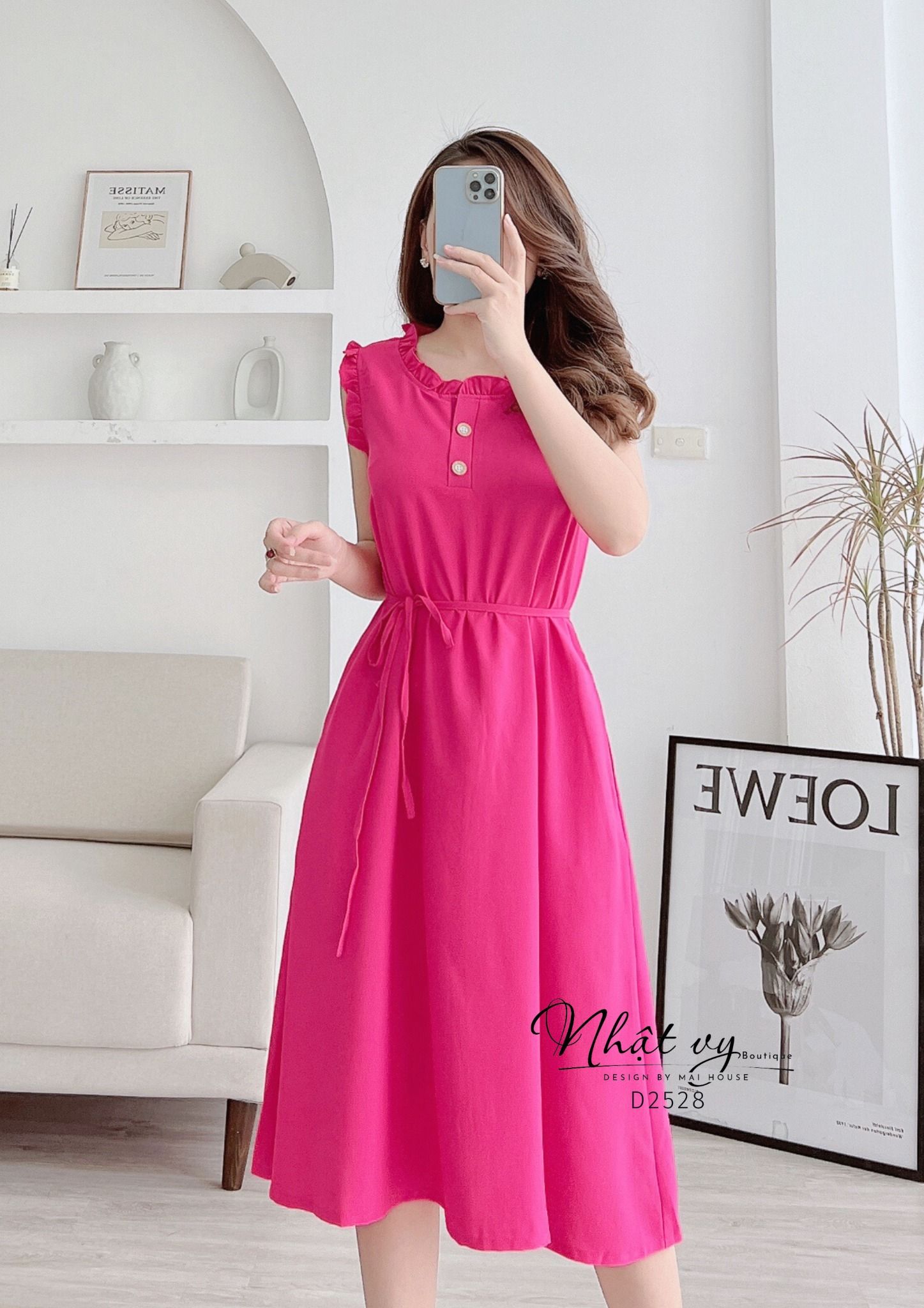 Đầm sát nách cổ bèo dáng suông kèm dây rời - D2528