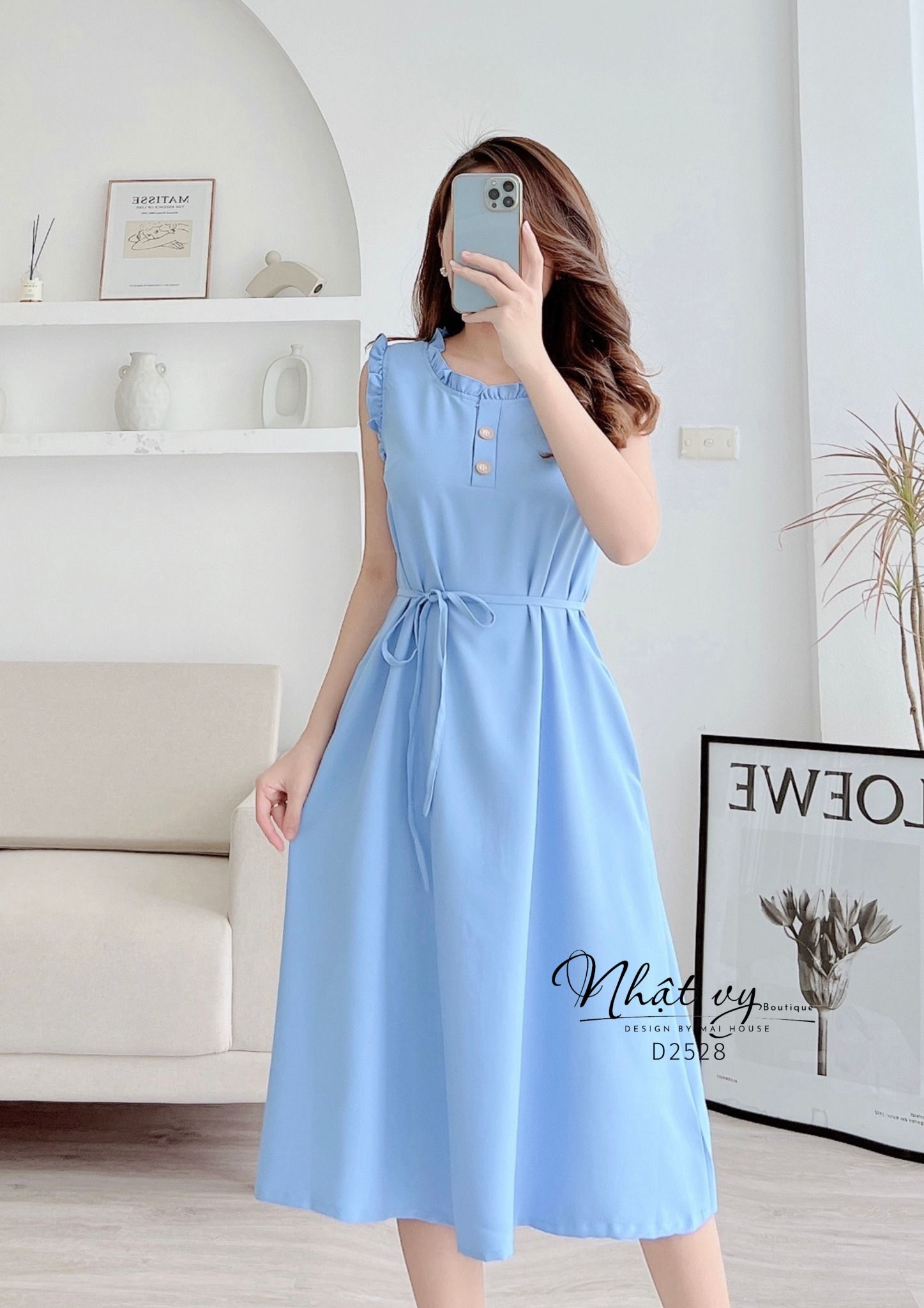 Đầm sát nách cổ bèo dáng suông kèm dây rời - D2528