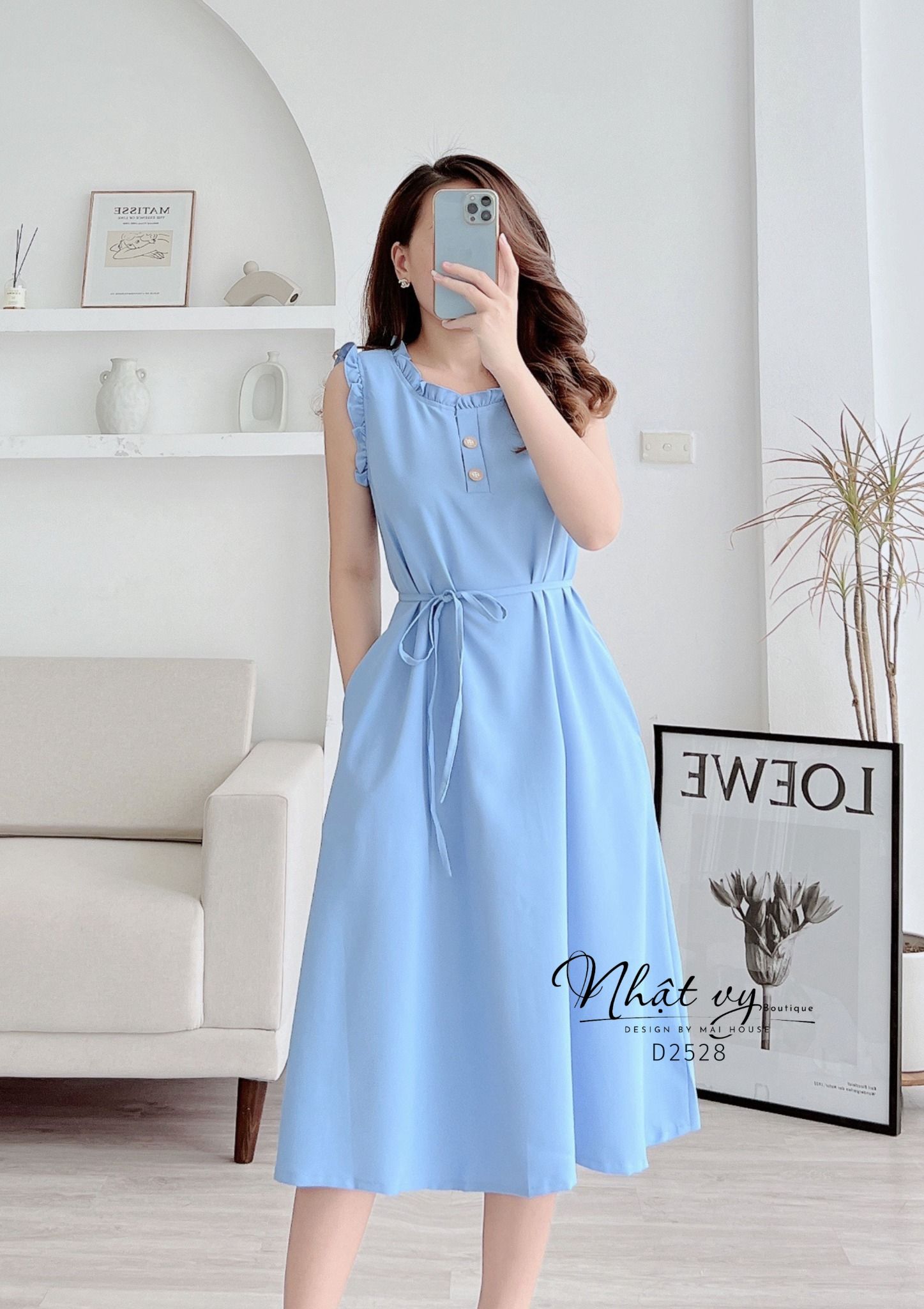 Đầm sát nách cổ bèo dáng suông kèm dây rời - D2528