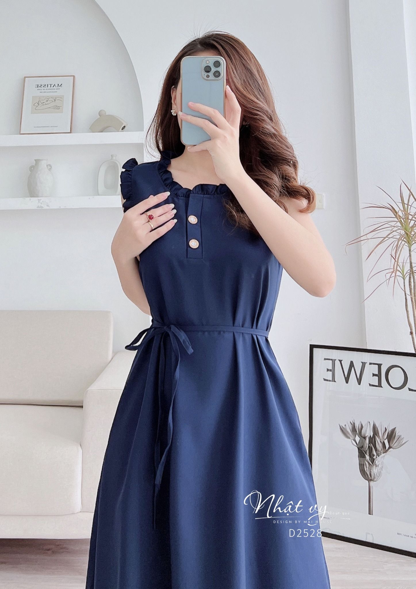 Đầm sát nách cổ bèo dáng suông kèm dây rời - D2528