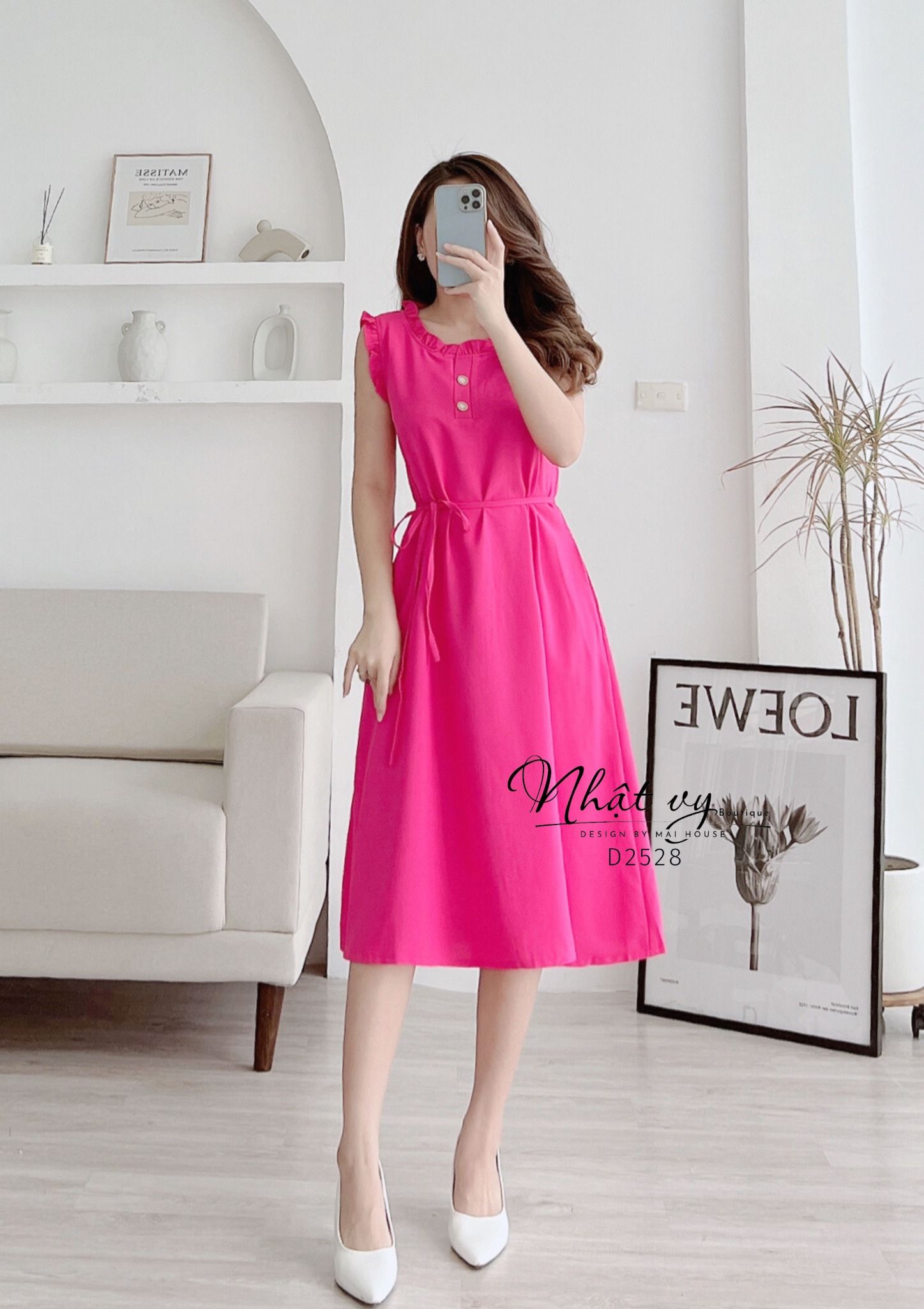 Đầm sát nách cổ bèo dáng suông kèm dây rời - D2528