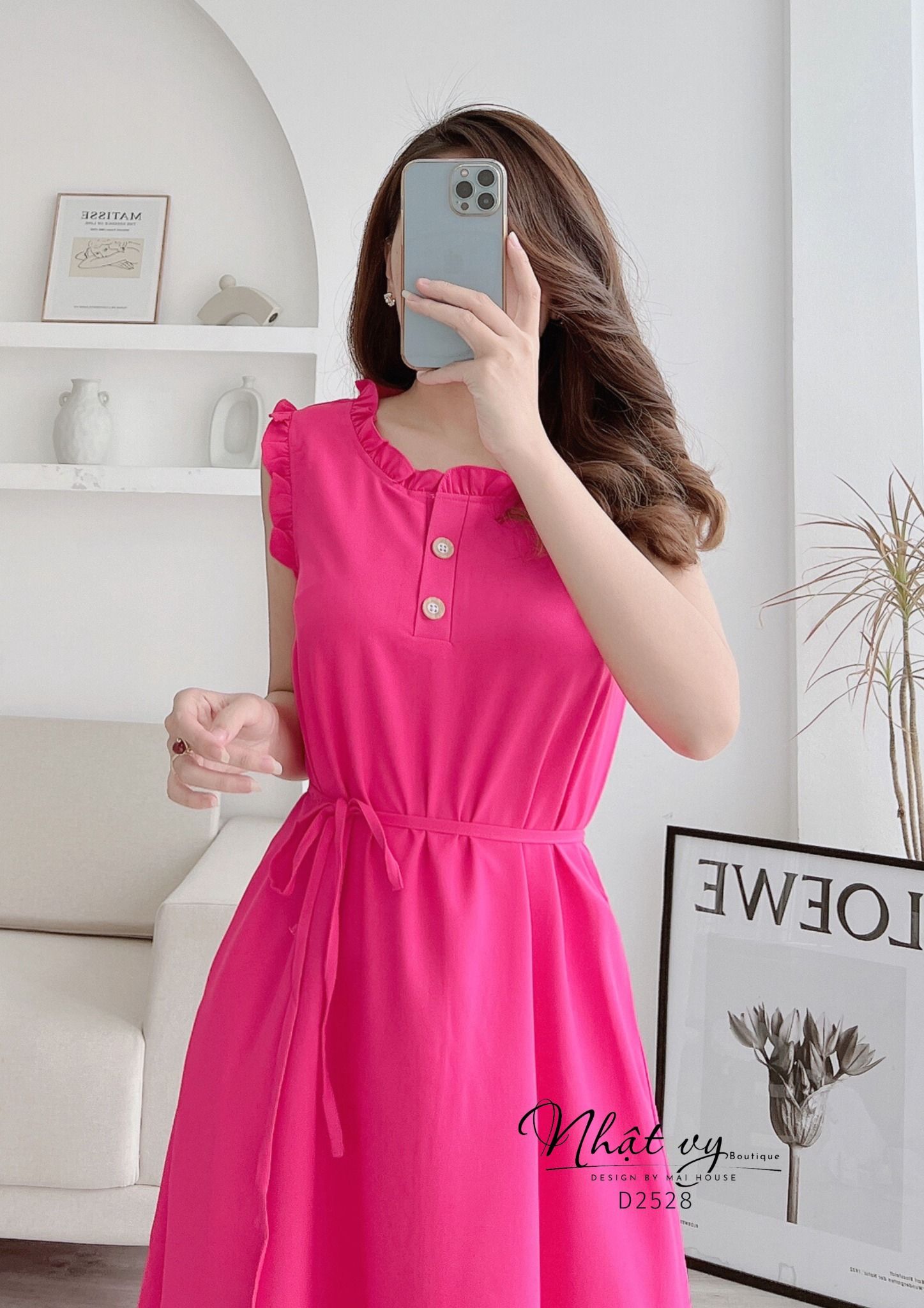 Đầm sát nách cổ bèo dáng suông kèm dây rời - D2528