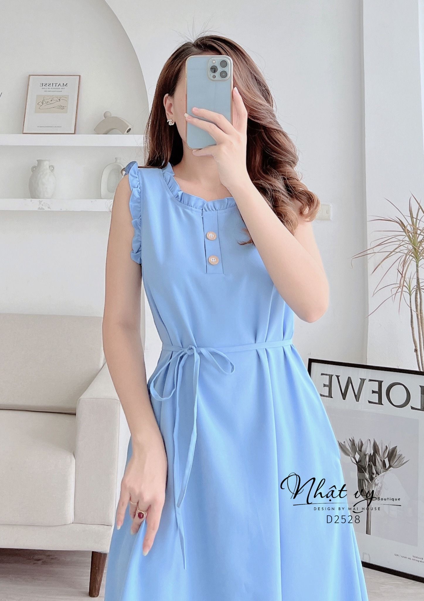 Đầm sát nách cổ bèo dáng suông kèm dây rời - D2528