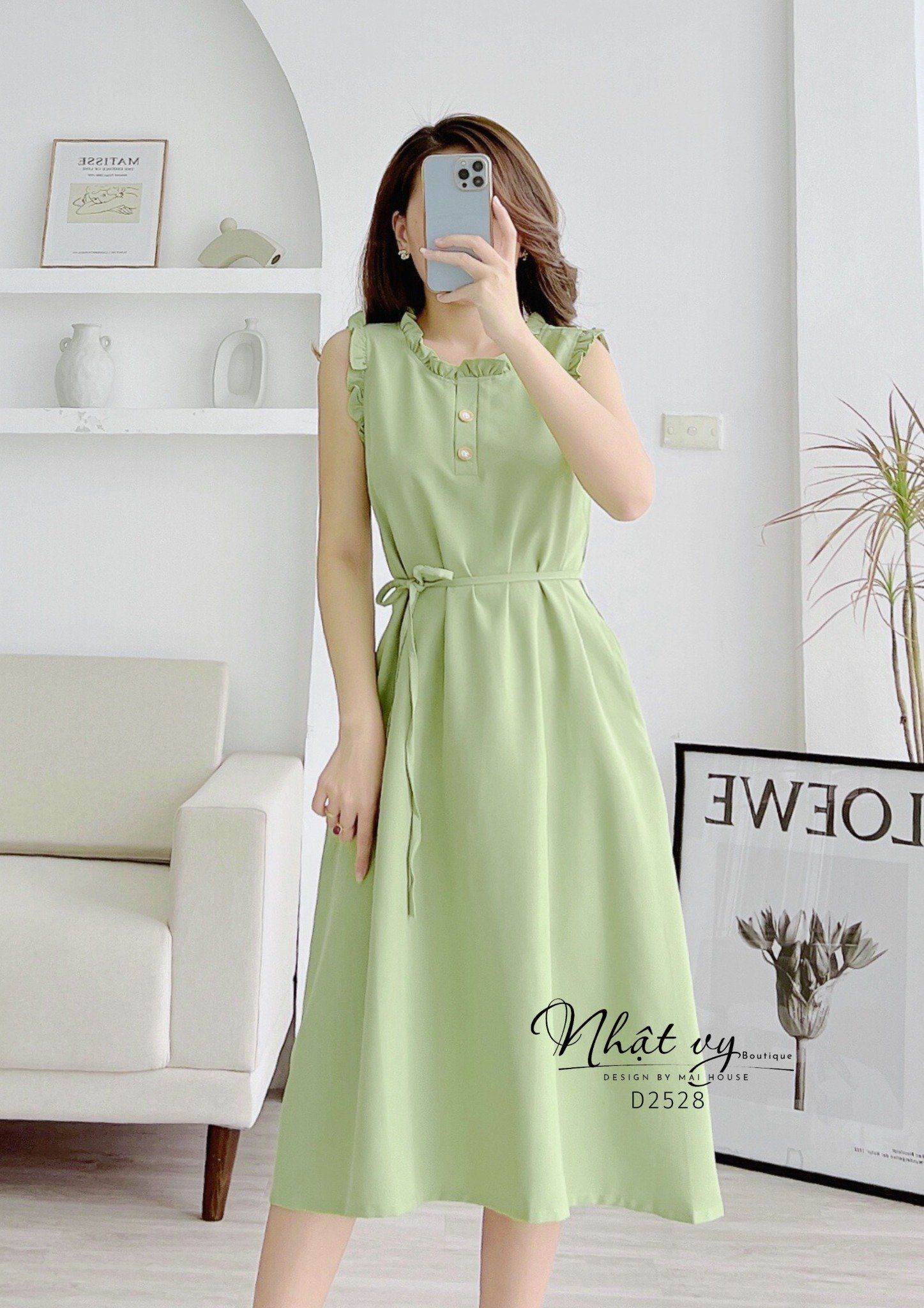 Đầm sát nách cổ bèo dáng suông kèm dây rời - D2528