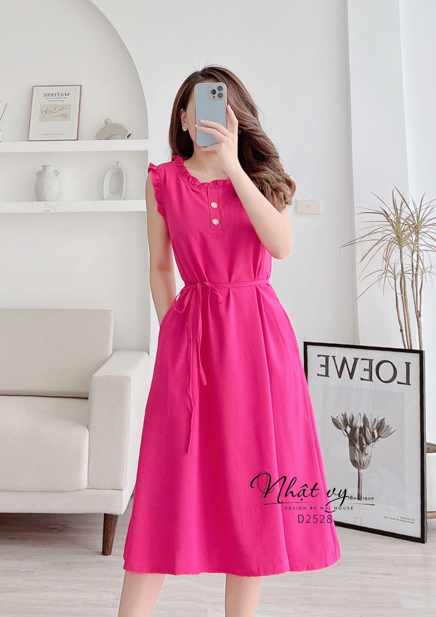 Đầm sát nách cổ bèo dáng suông kèm dây rời - D2528