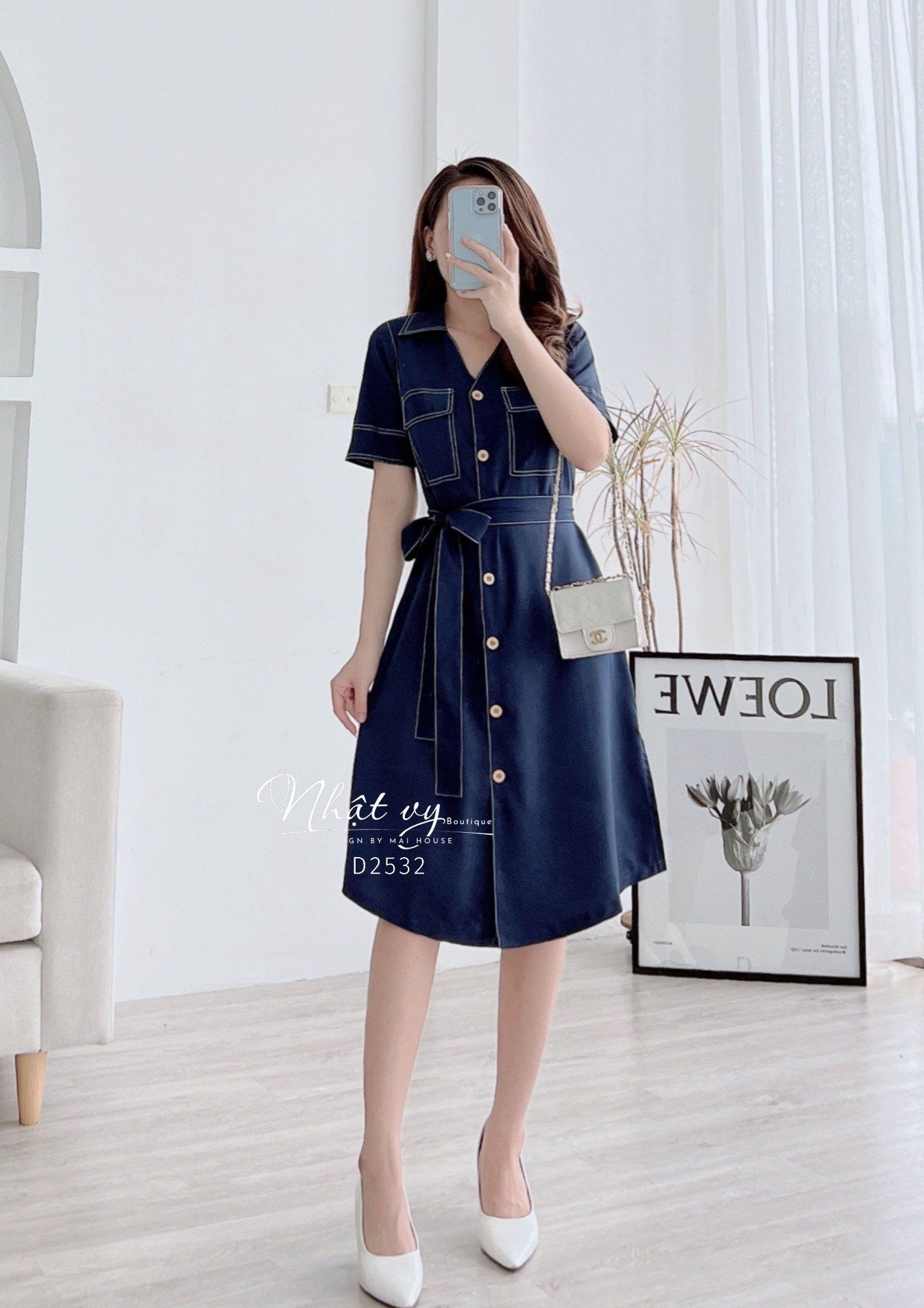 Đầm sơ mi dây eo rời dáng suông - D2532