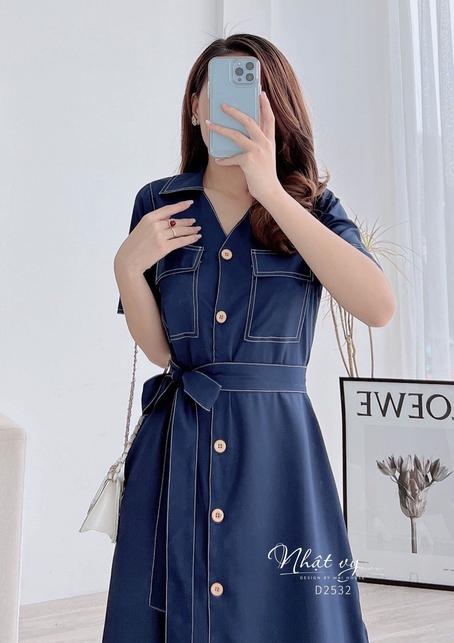 Đầm sơ mi dây eo rời dáng suông - D2532