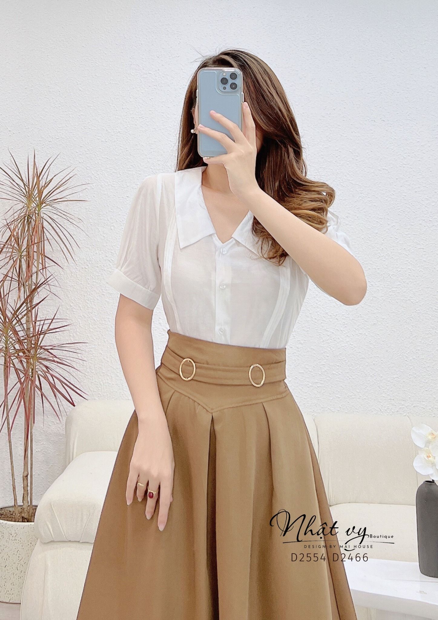 Áo sơ mi cổ tim phối viền sọc - D2554