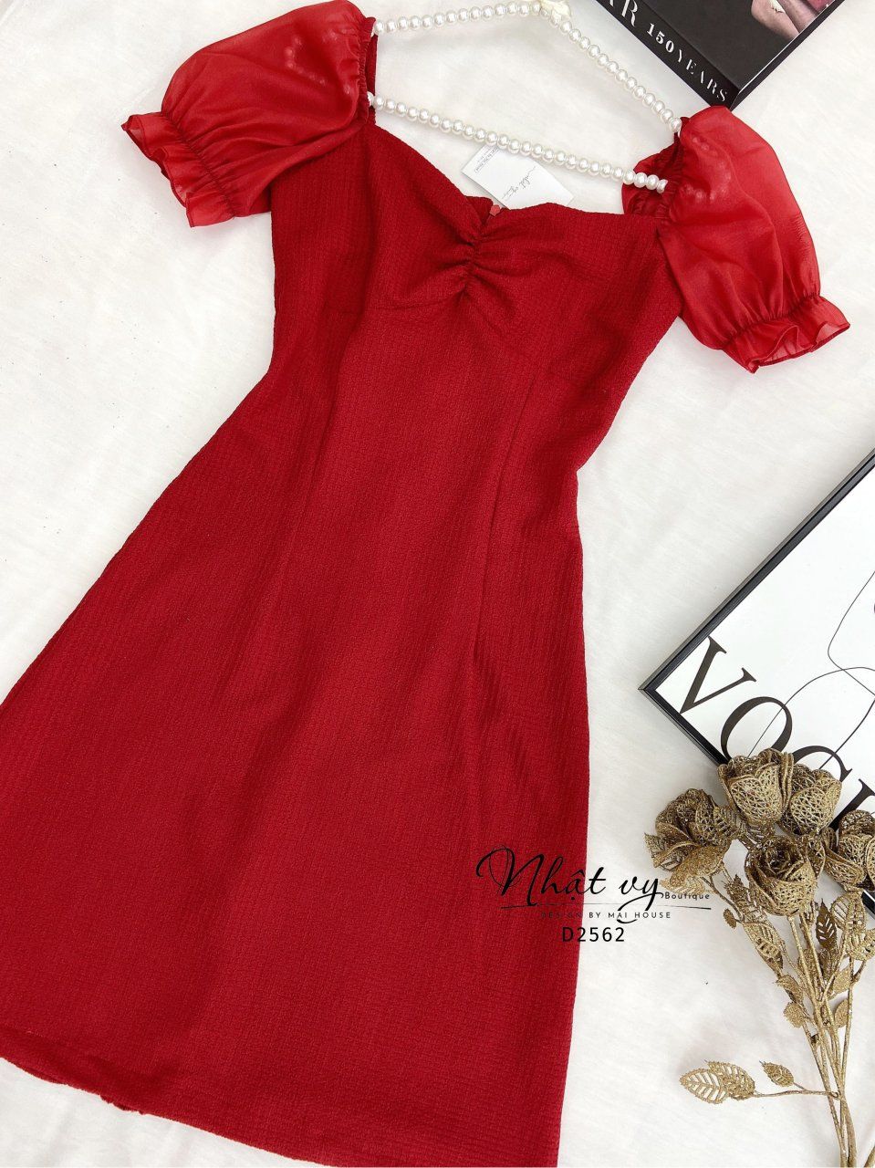 Đầm xốp nhún ngực phối tay voan bo thun - D2562