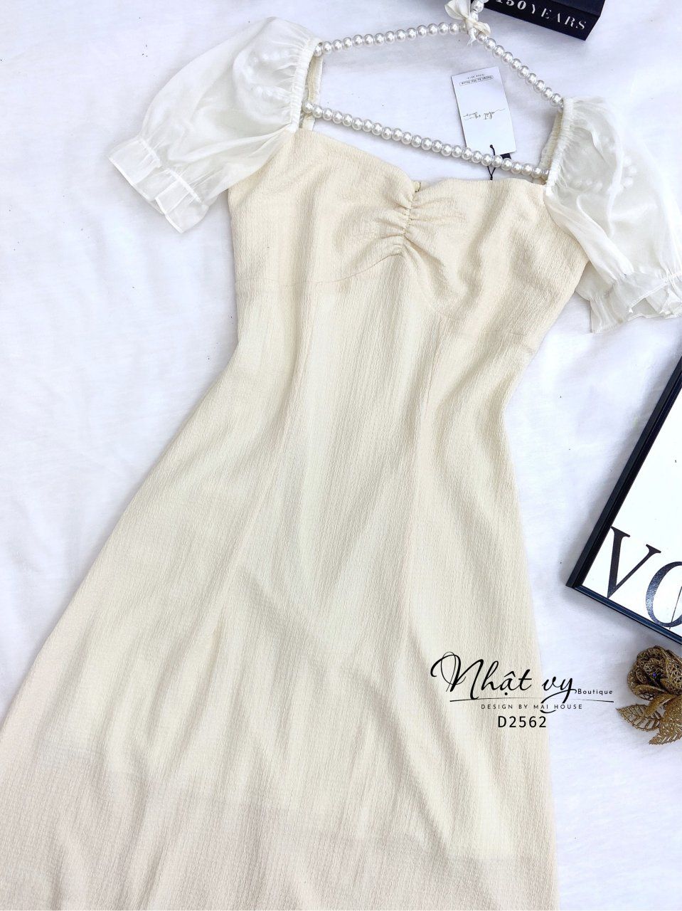Đầm xốp nhún ngực phối tay voan bo thun - D2562