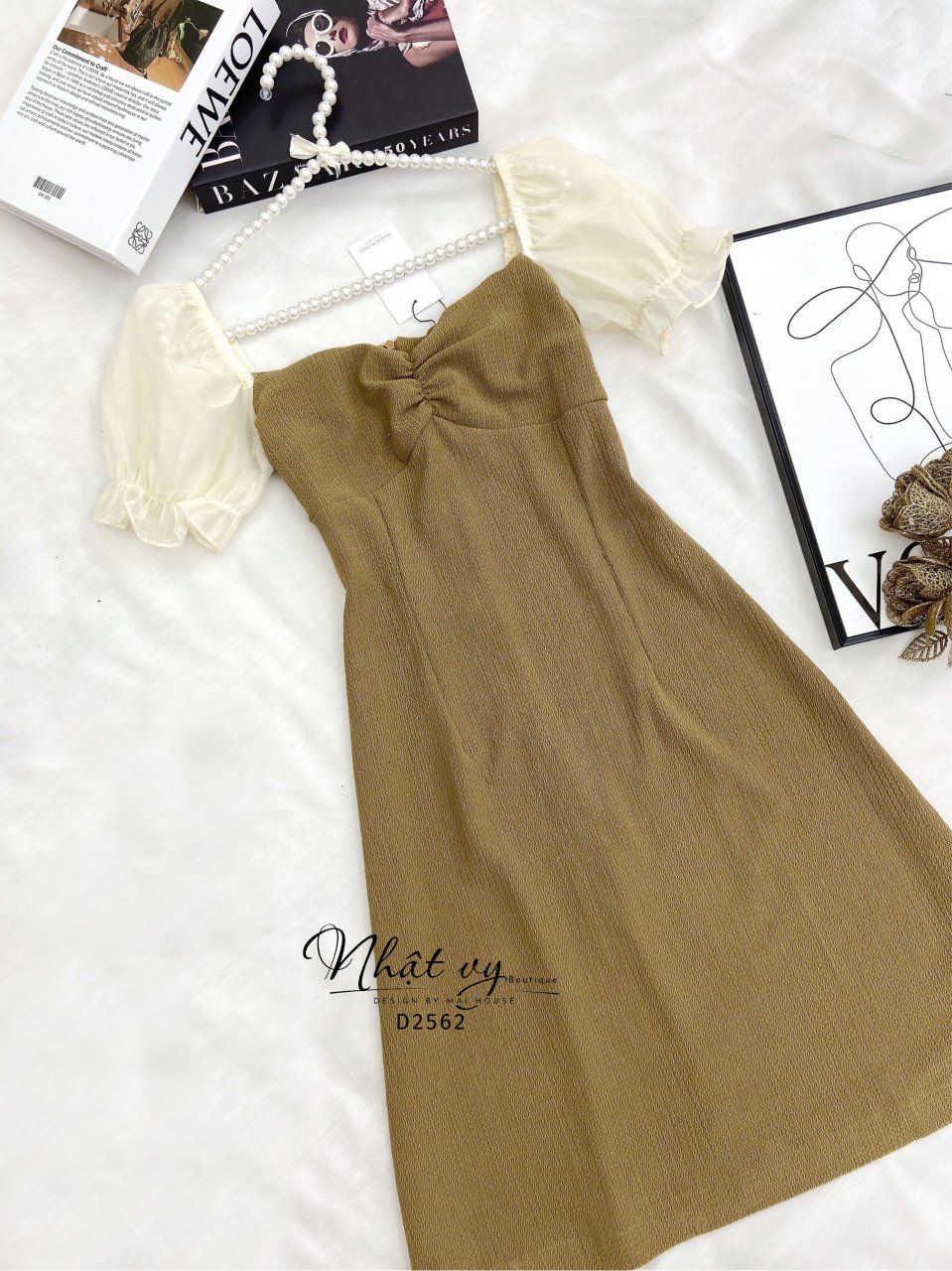 Đầm xốp nhún ngực phối tay voan bo thun - D2562