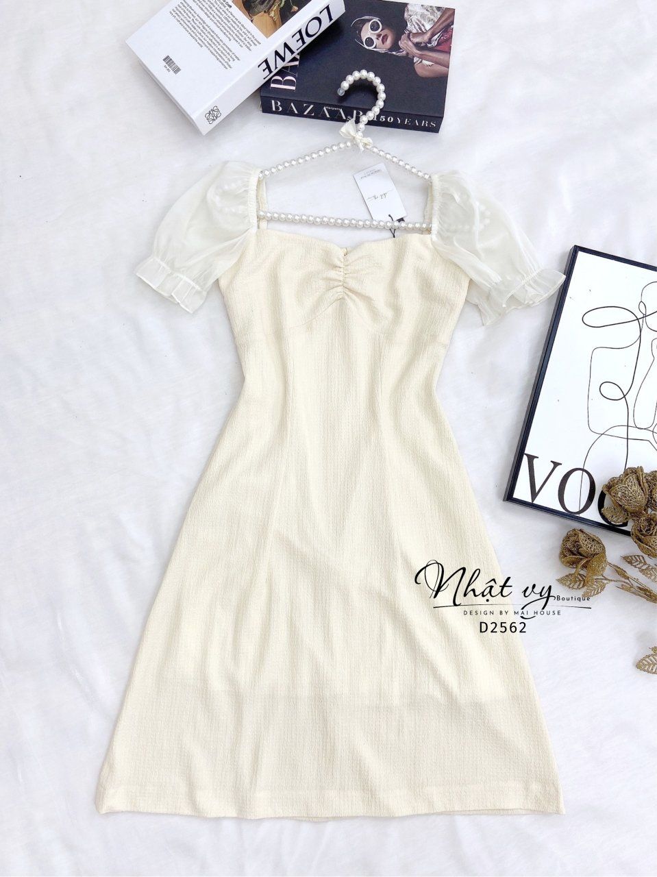 Đầm xốp nhún ngực phối tay voan bo thun - D2562