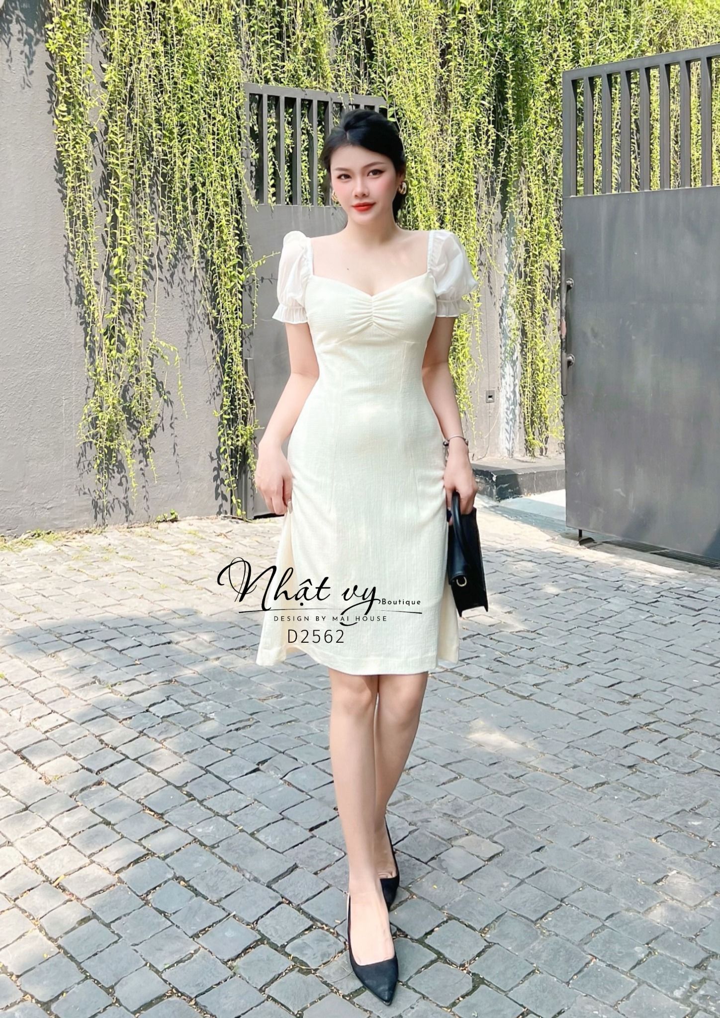 Đầm xốp nhún ngực phối tay voan bo thun - D2562