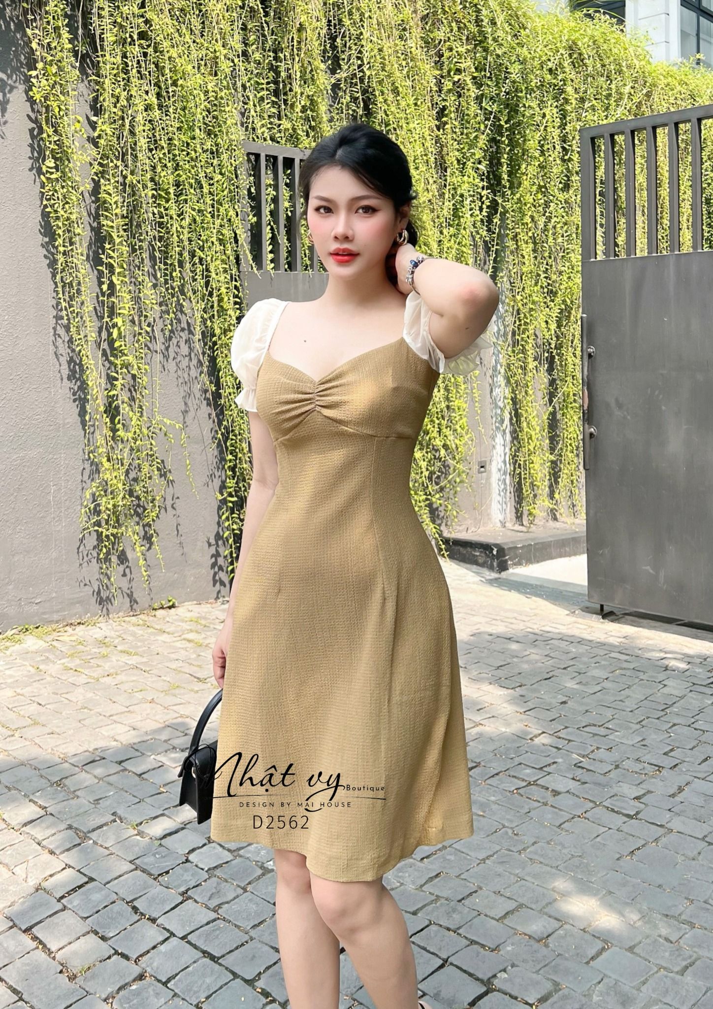 Đầm xốp nhún ngực phối tay voan bo thun - D2562