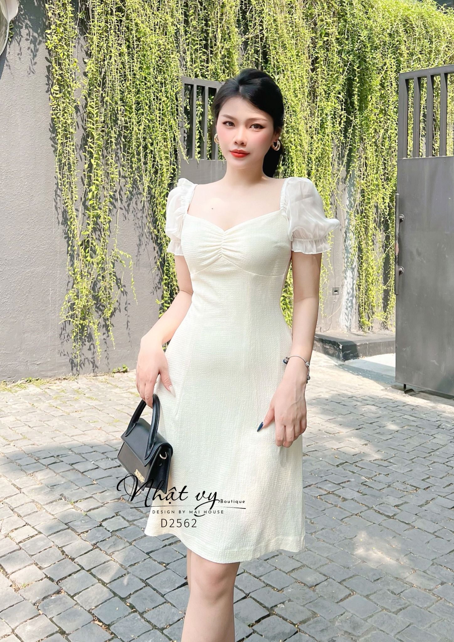 Đầm xốp nhún ngực phối tay voan bo thun - D2562