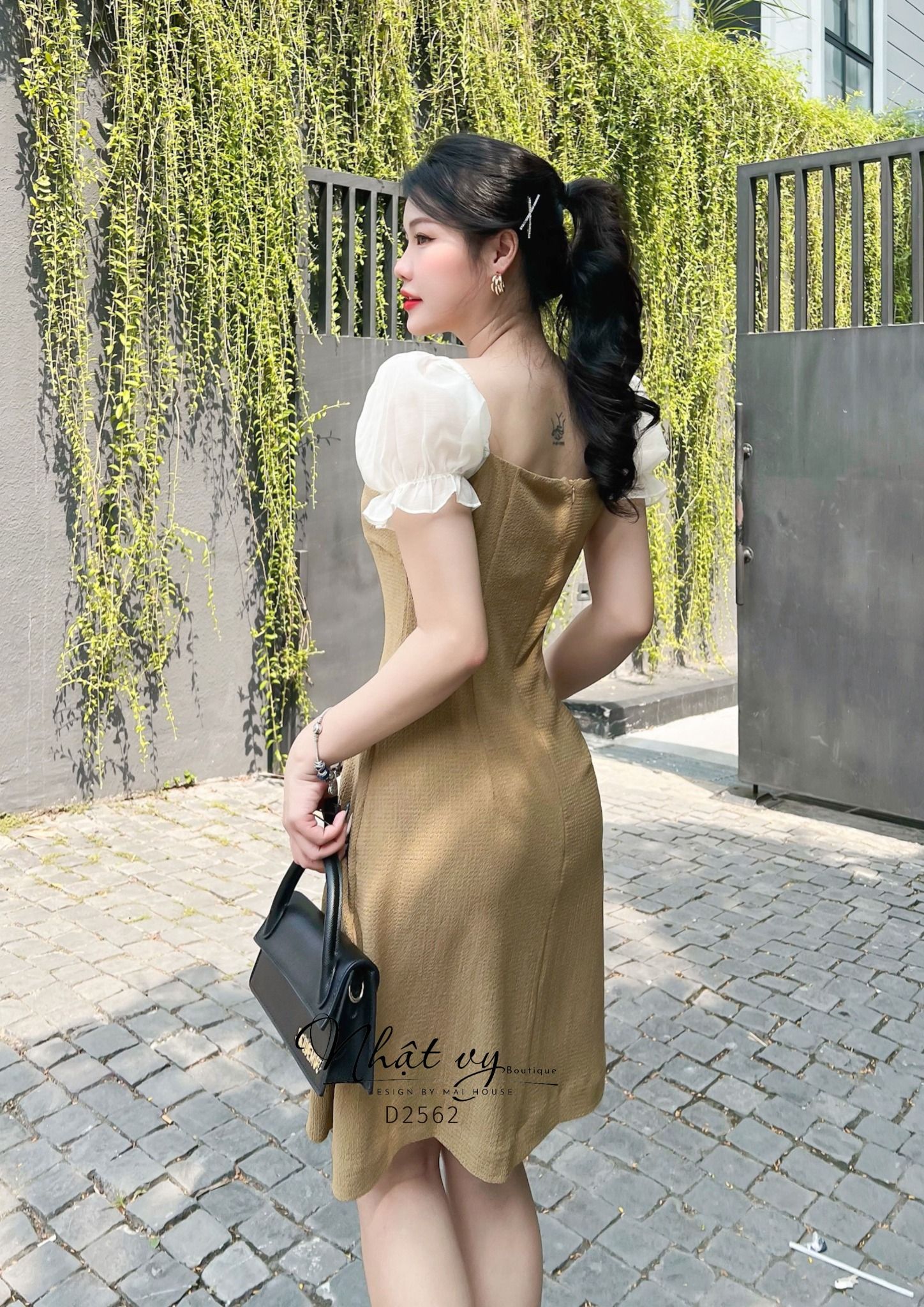 Đầm xốp nhún ngực phối tay voan bo thun - D2562