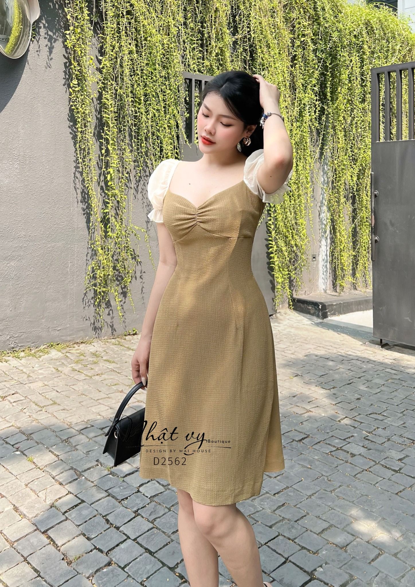 Đầm xốp nhún ngực phối tay voan bo thun - D2562