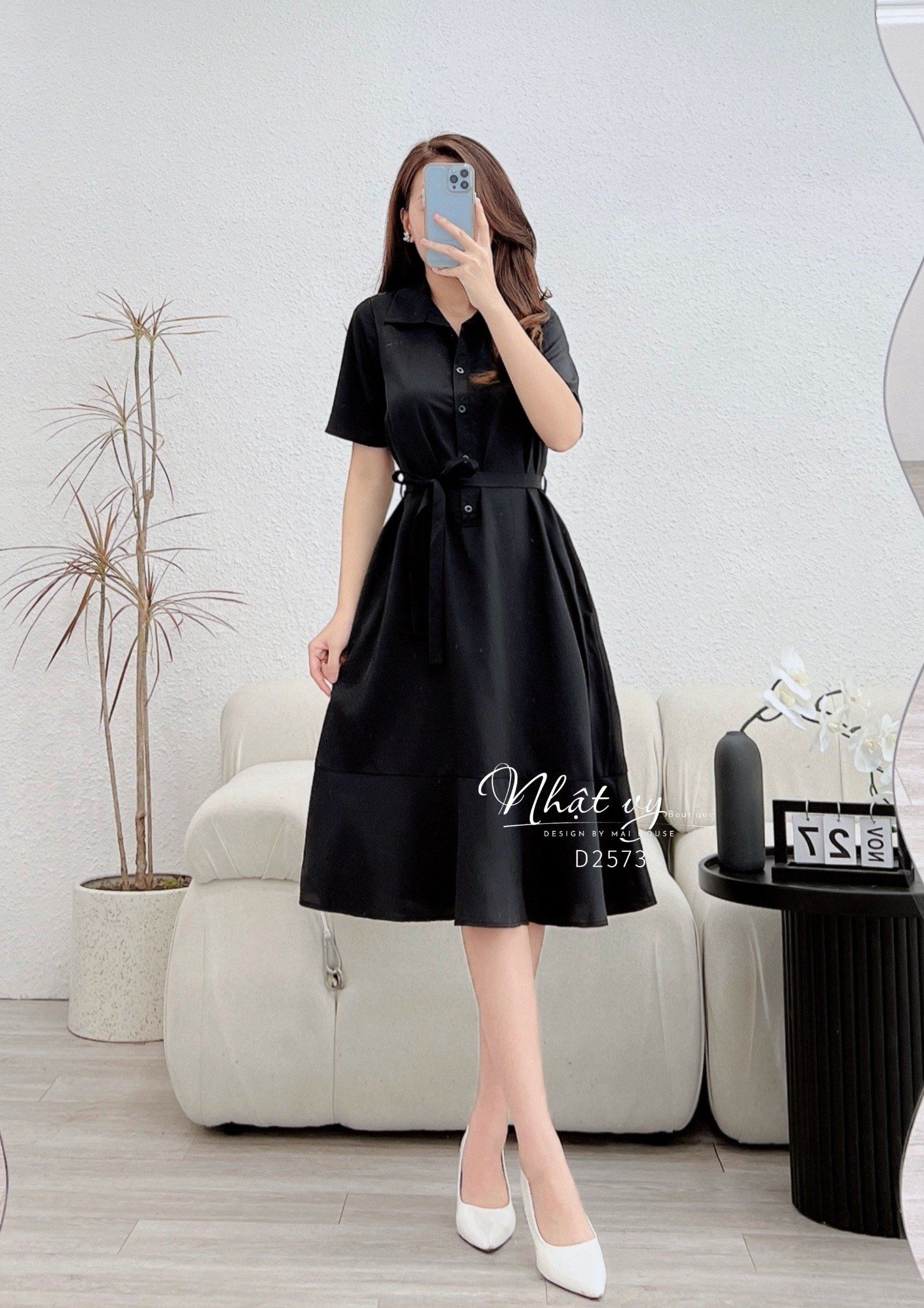 Đầm sơ mi đuôi cá kèm dây thắt rời - D2573