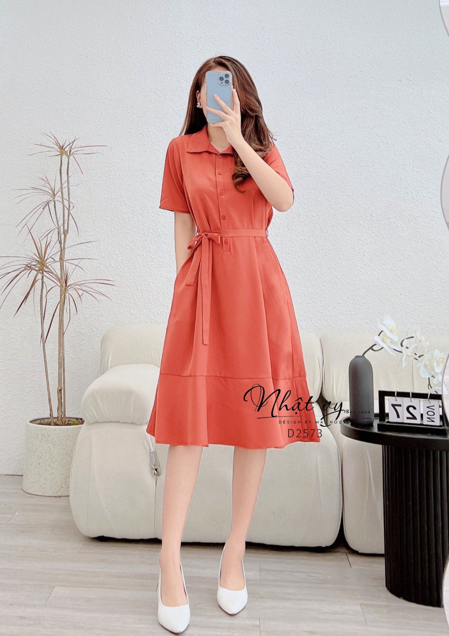 Đầm sơ mi đuôi cá kèm dây thắt rời - D2573