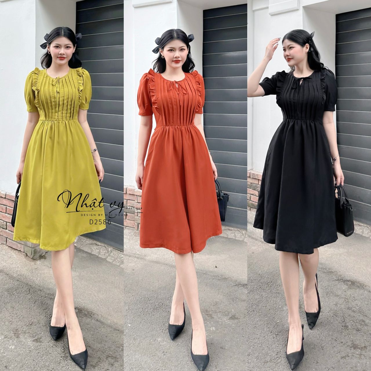 Đầm cổ tròn viền bèo xếp ly ngực - D2586