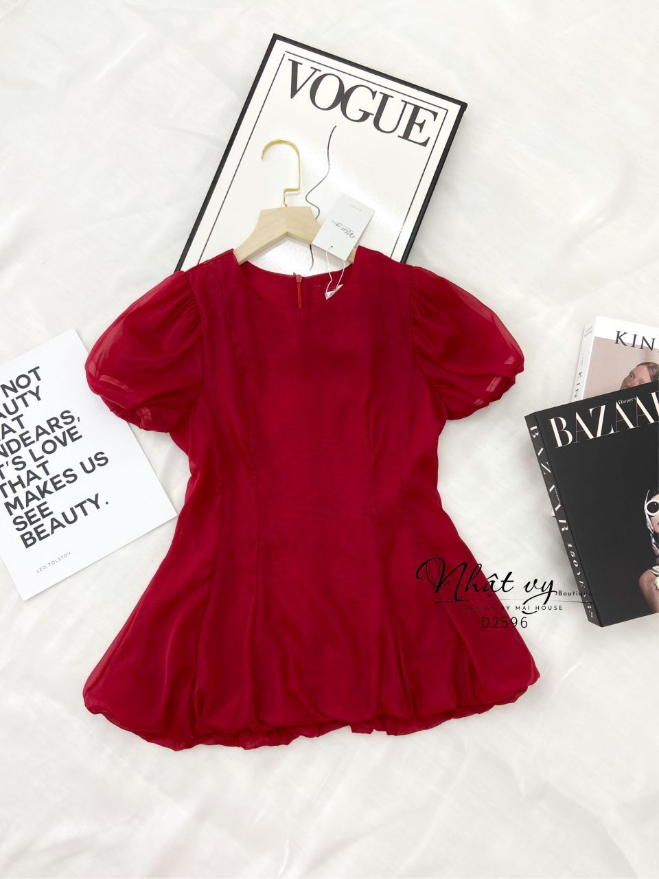 Áo cổ tròn tay bí dáng xoè - D2596