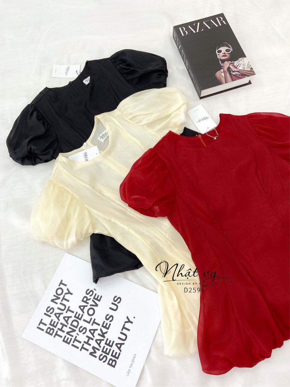 Áo cổ tròn tay bí dáng xoè - D2596