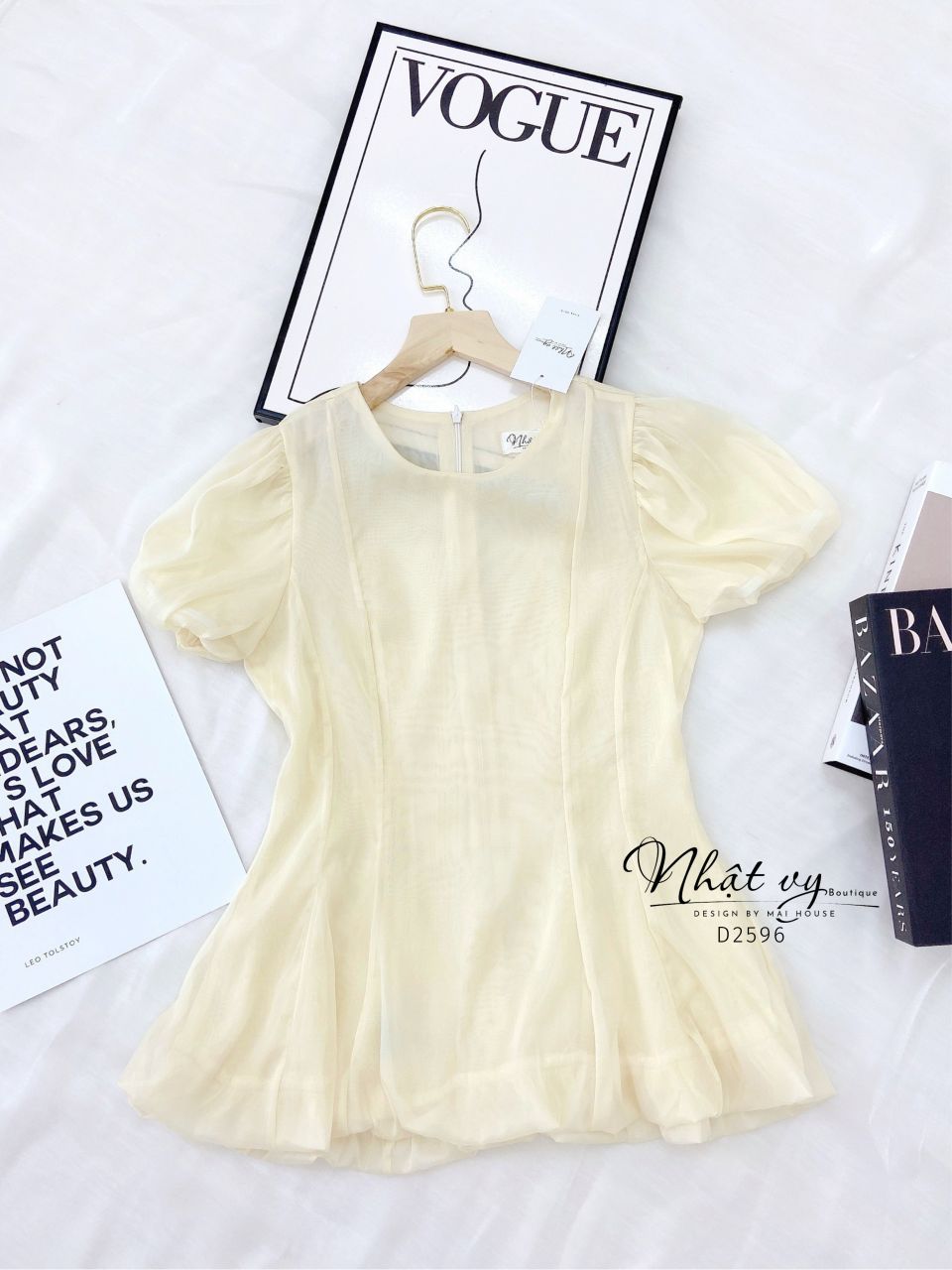 Áo cổ tròn tay bí dáng xoè - D2596