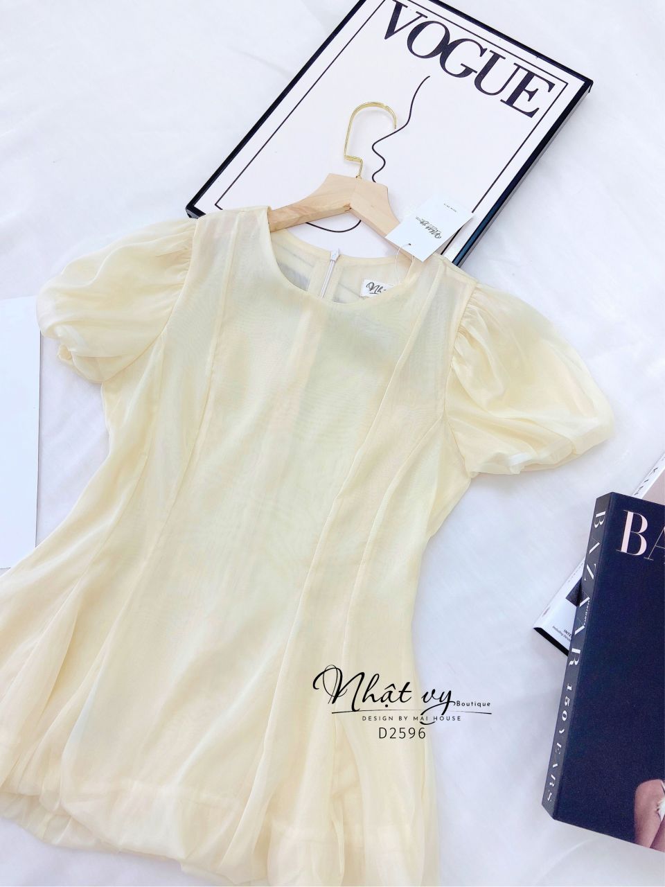 Áo cổ tròn tay bí dáng xoè - D2596