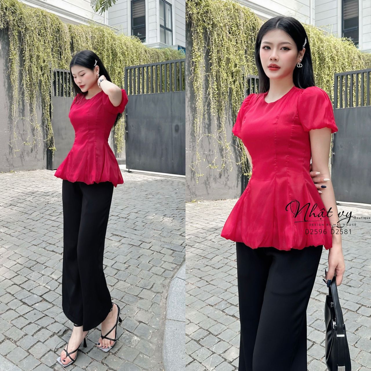 Áo cổ tròn tay bí dáng xoè - D2596